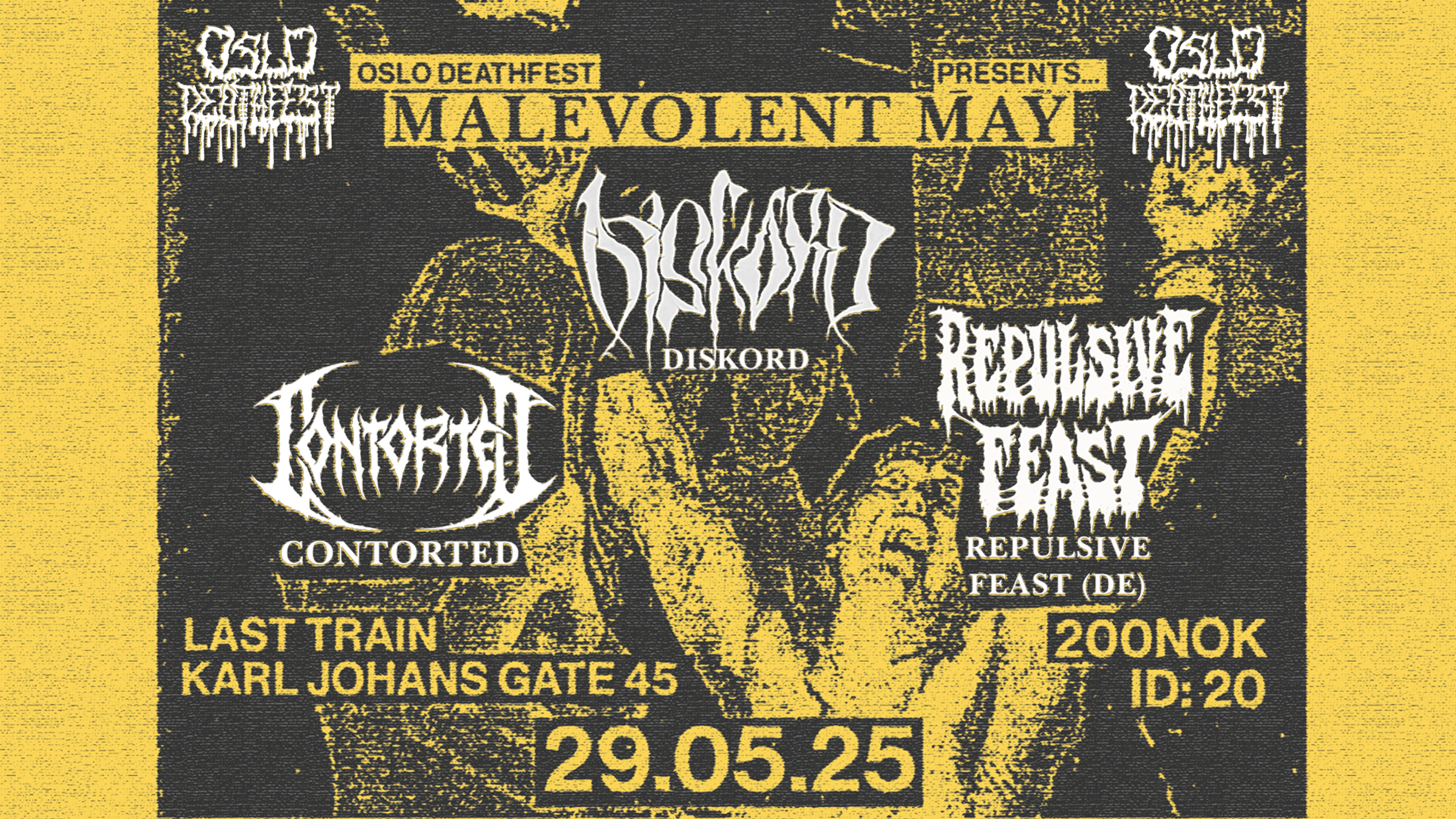 Promotional graphic for Oslo Deathfest presenter «Malevolent May»!