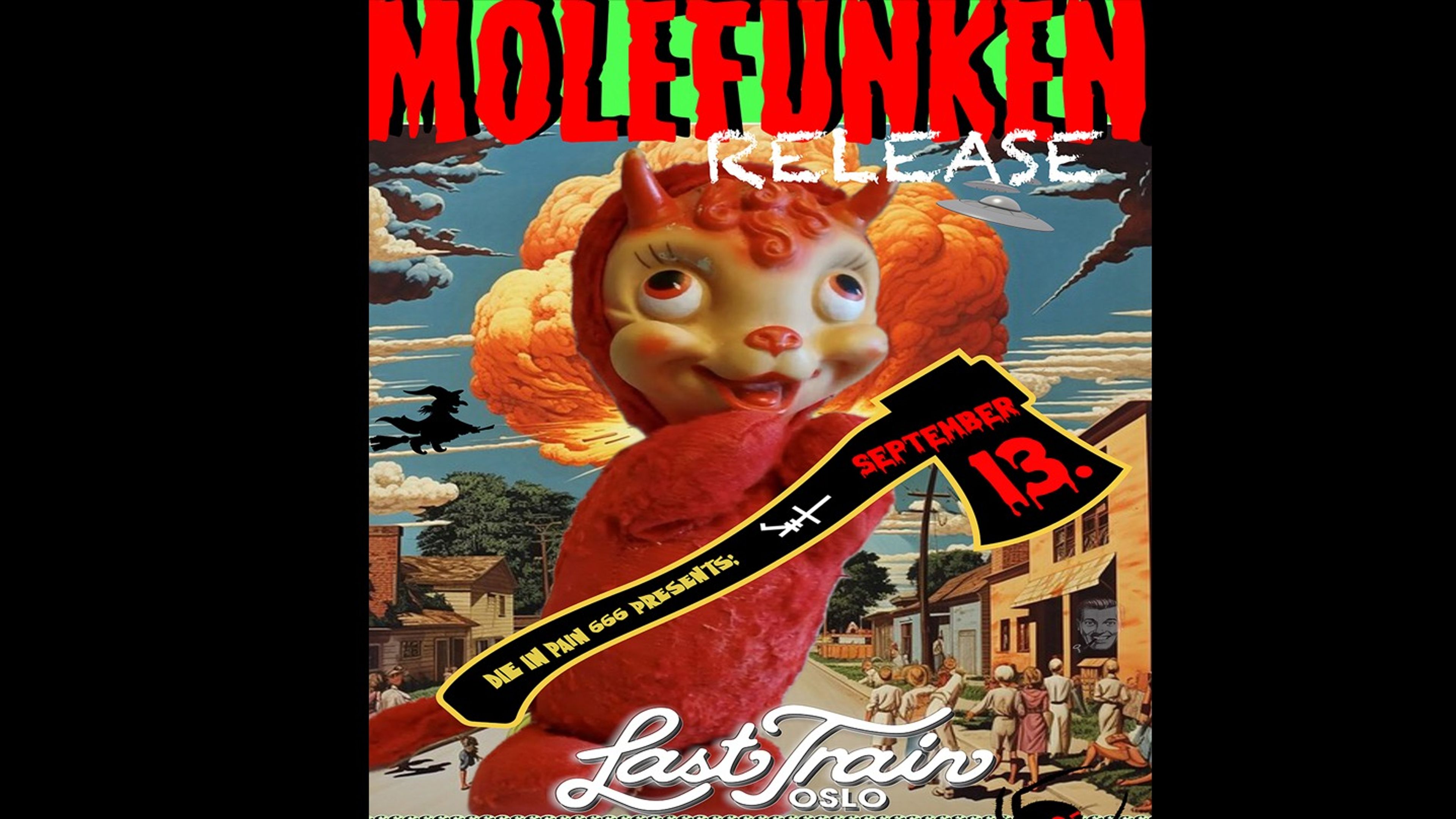 Promotional graphic for MOLEFUNKEN release fest. Supp STAR BUG & SPITE FUG // Last Train