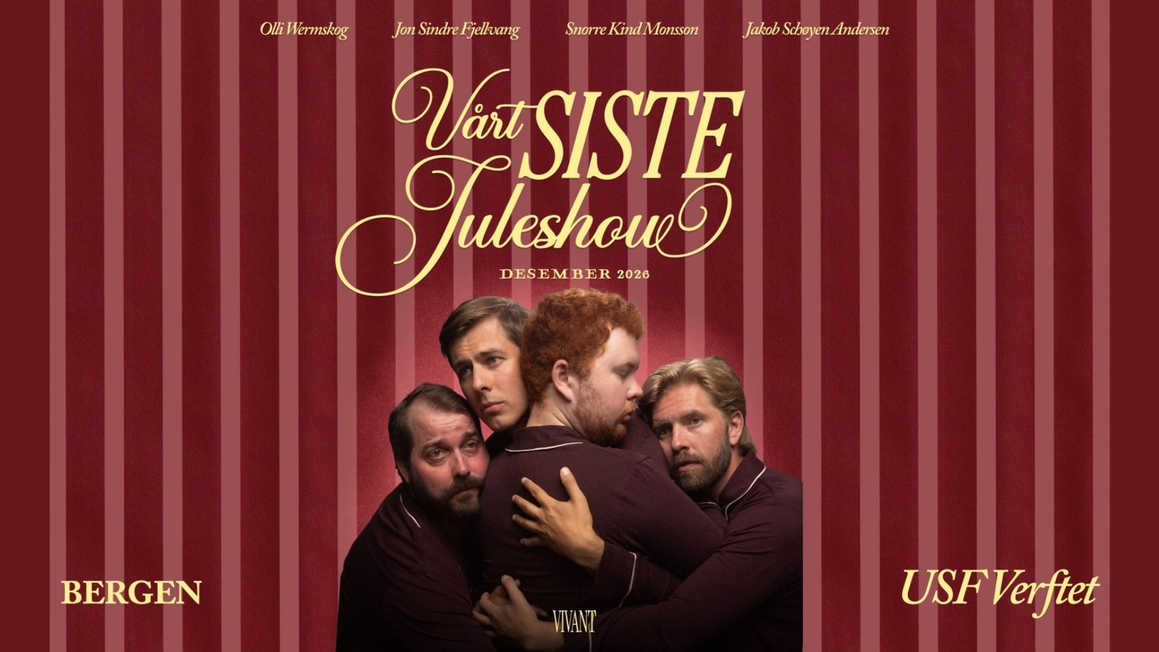 Promotiv grafikk for Vårt siste juleshow med Snorre, Olli, Jon Sindre og Jakob