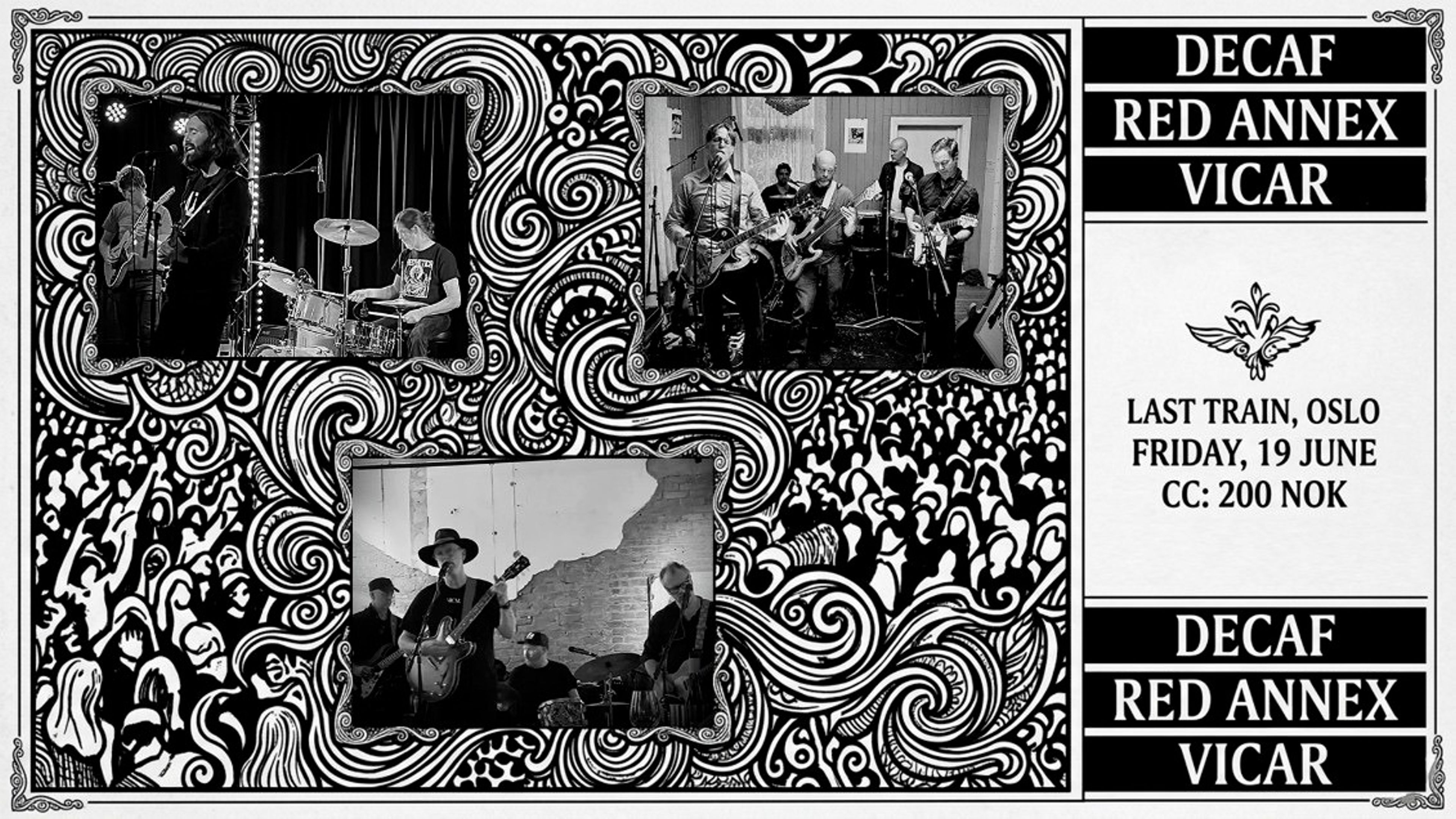 Promotional graphic for Decaf // Red Annex // Vicar