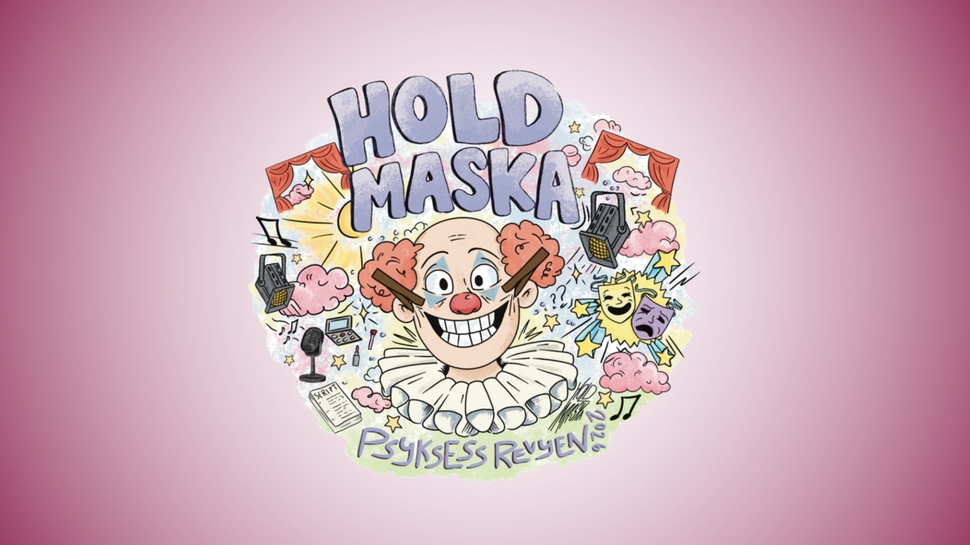 Promotiv grafikk for Psyksessrevyen: Hold maska
