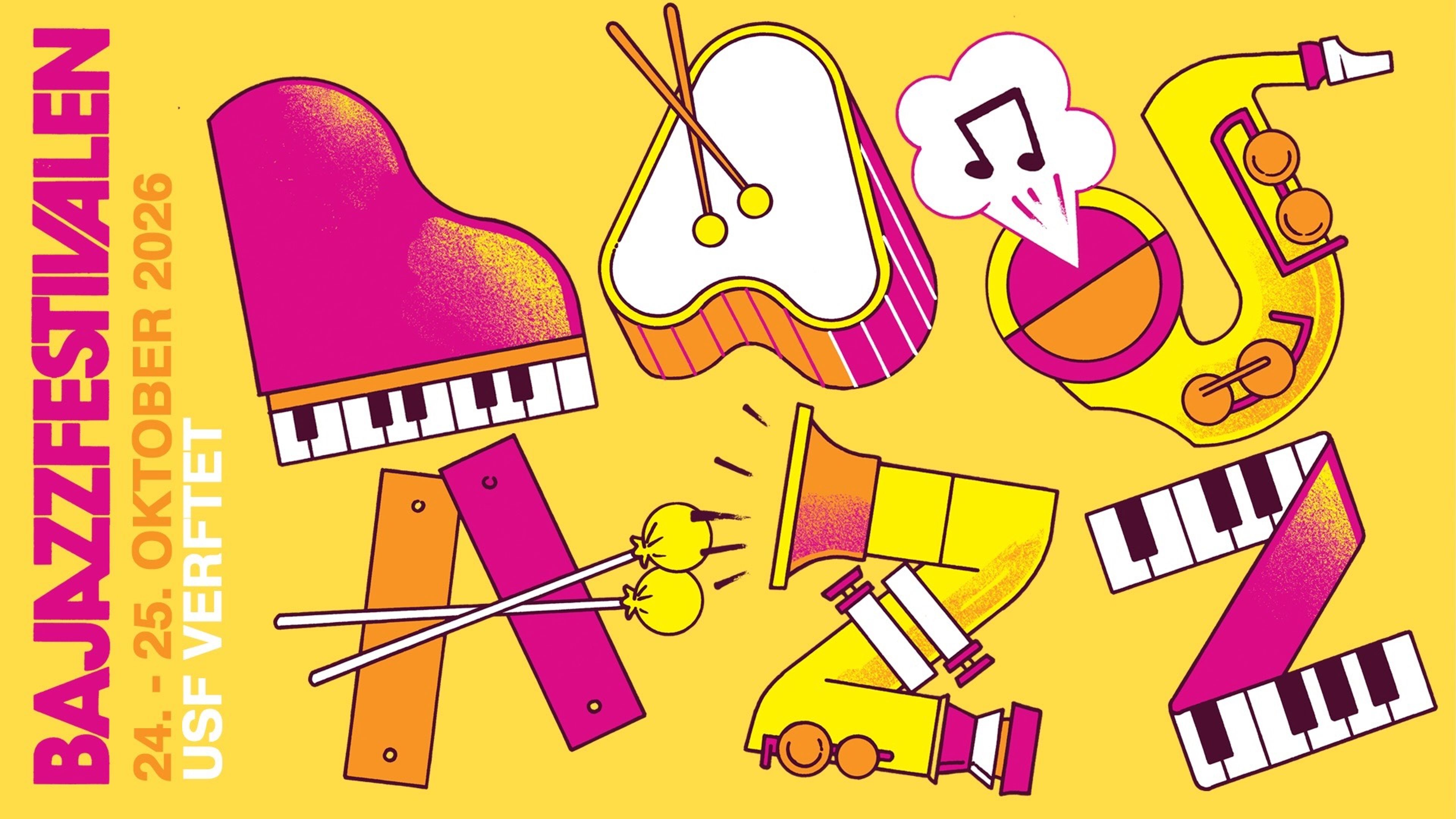 Promotiv grafikk for BAJAZZFESTIVALEN PÅ SØNDAG