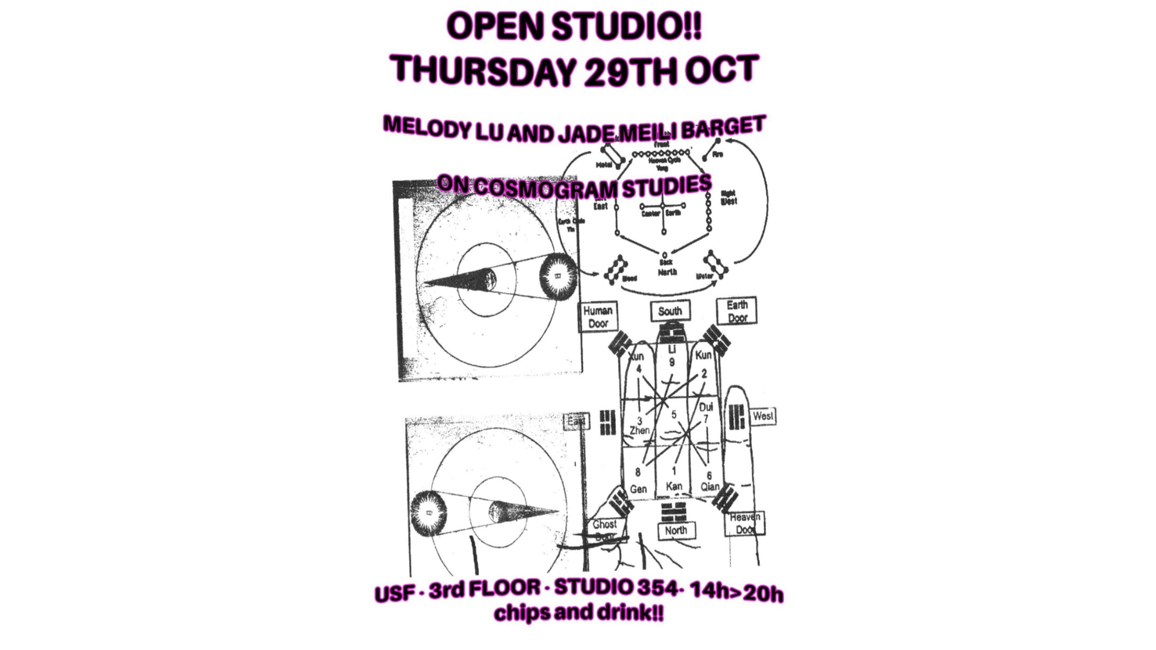 Promotiv grafikk for Open Studio with Melody Lu & Jade Meili Barget