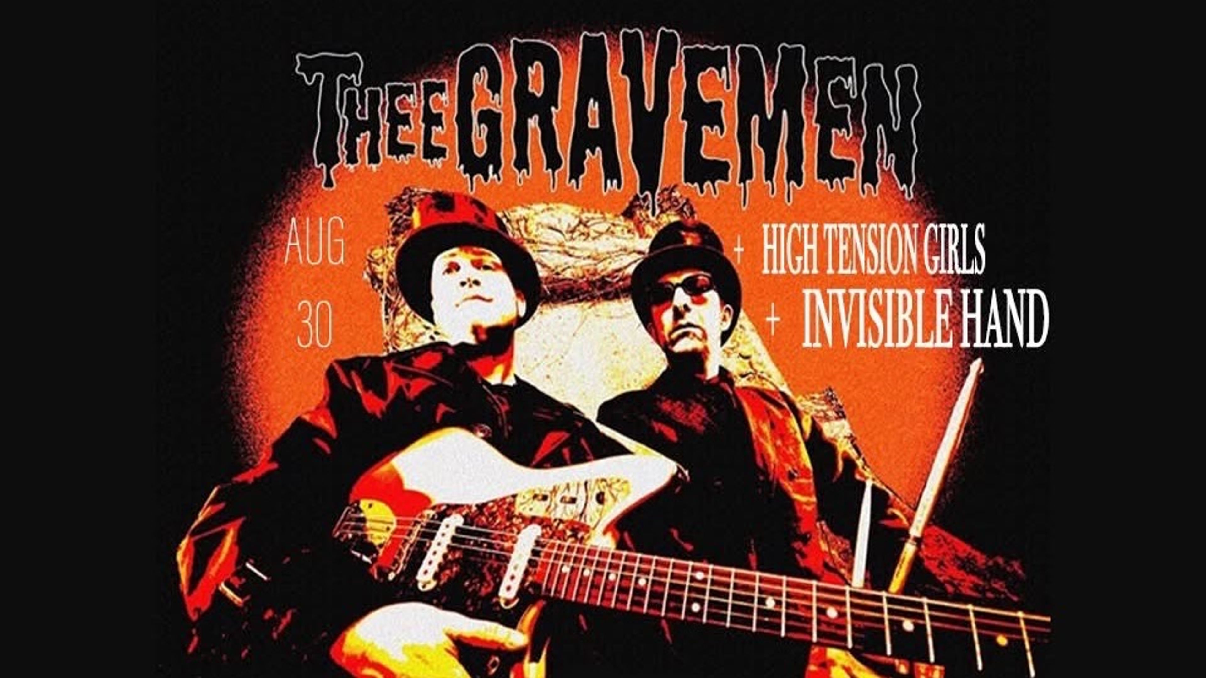 Promotional graphic for R&S 25 år – Thee Gravemen (S)/High Tension Girls/Invisible hand.