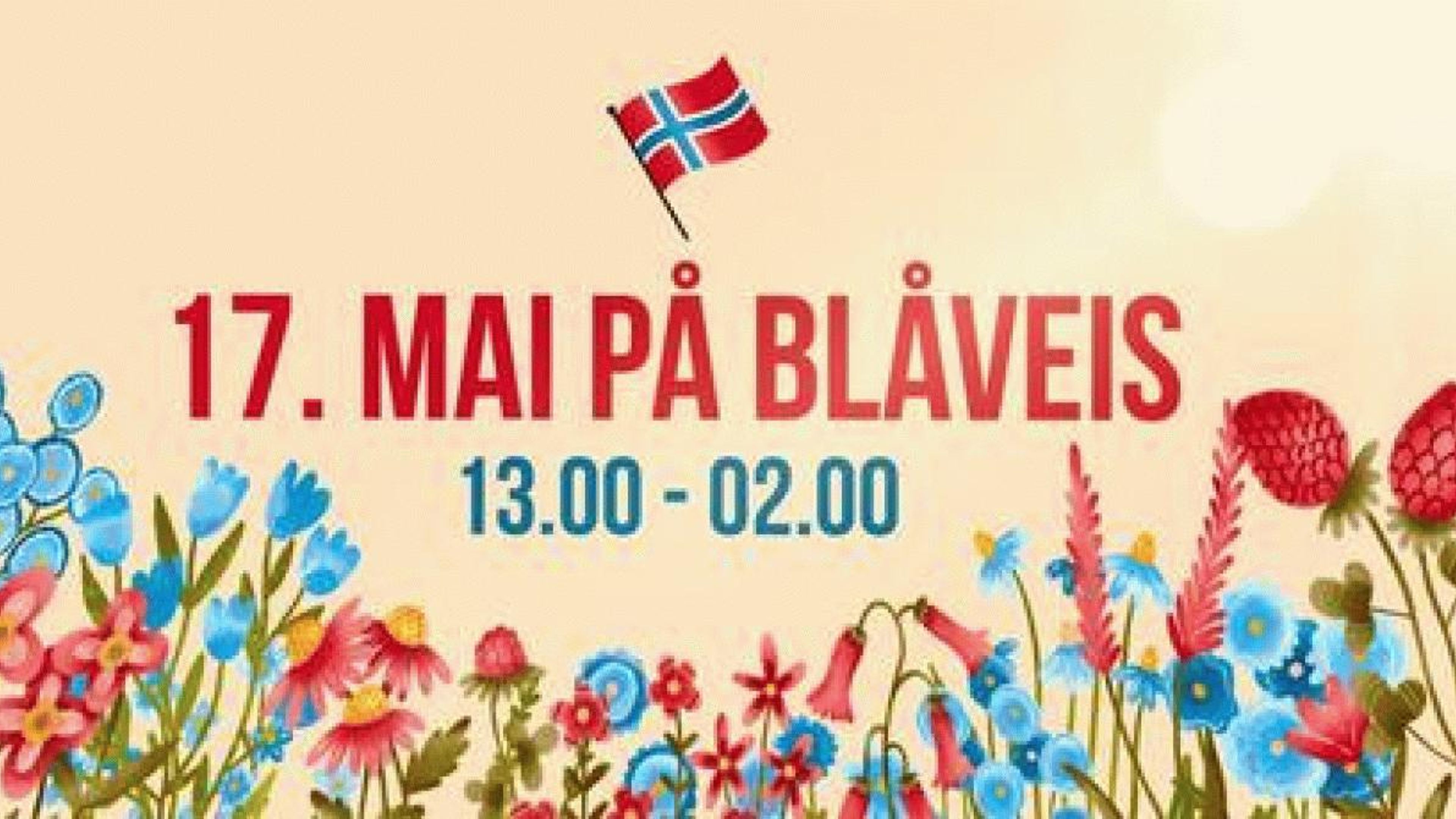 Promotional graphic for 17. mai på Blåveis