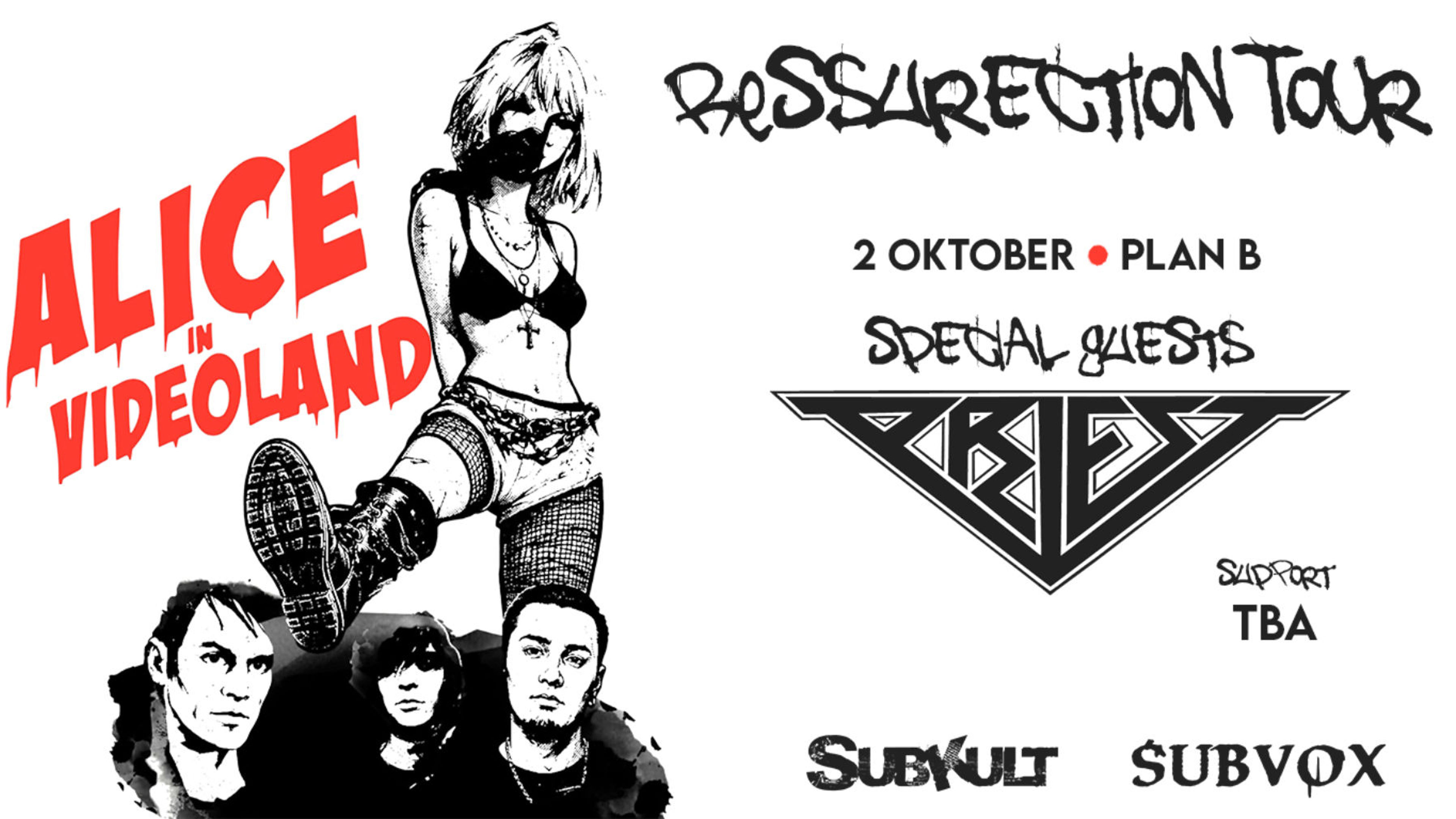 Promotional graphic for Alice In Videoland + Priest 