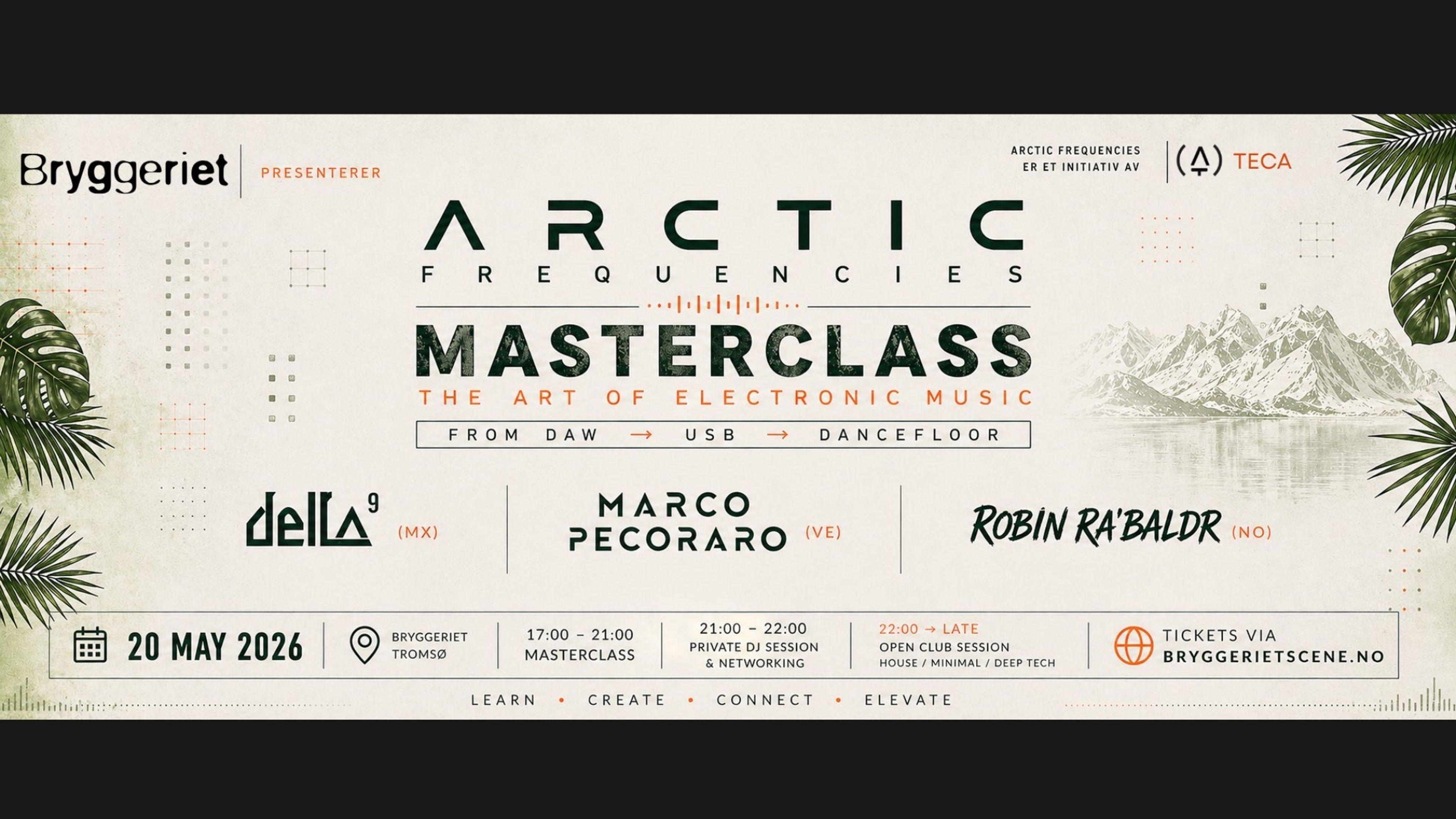 Promotional graphic for Artic Frequencies Masterclass