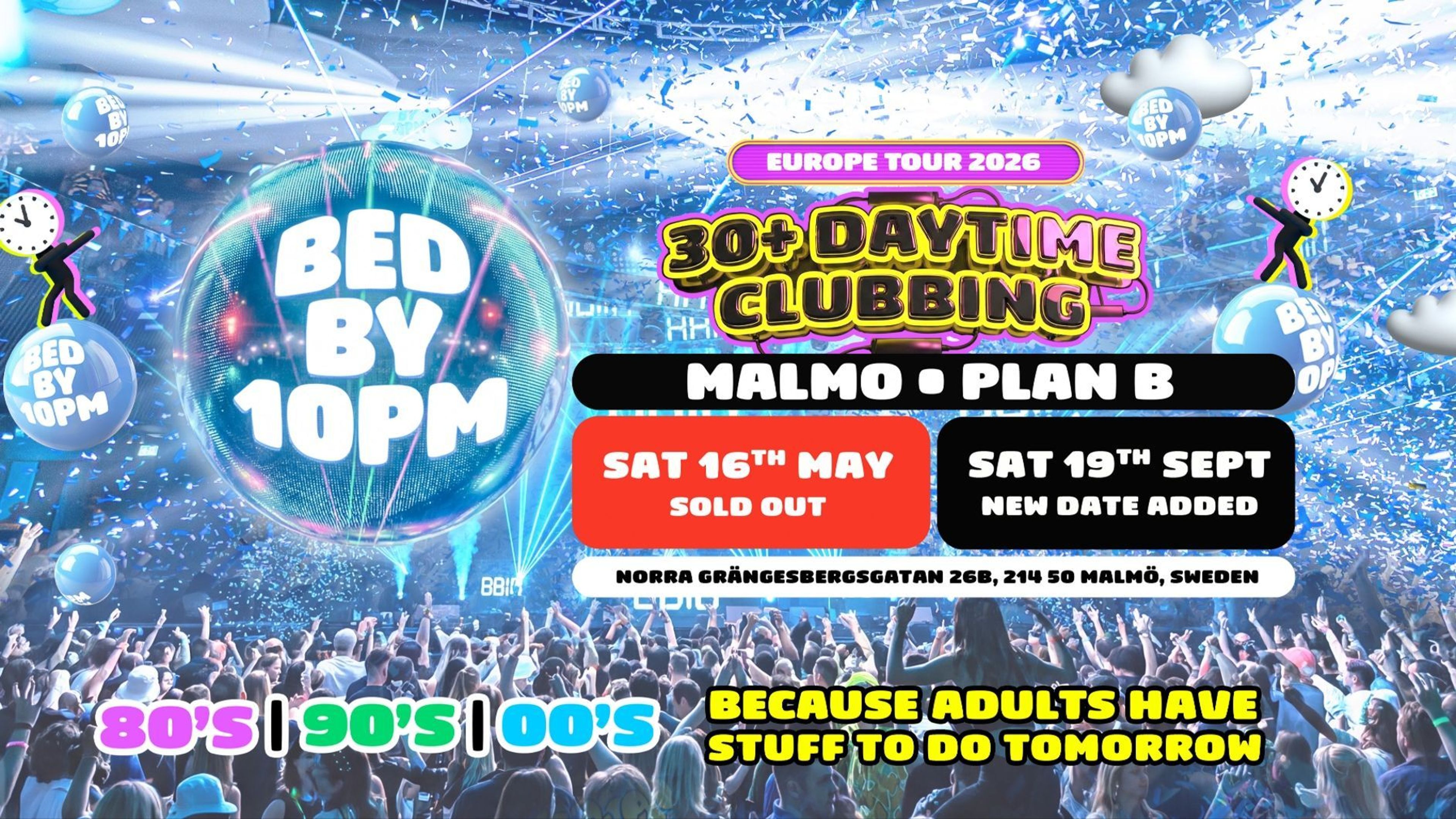 Promotional graphic for Bed By 10 | The Ultimate 30+ Clubbing Experience II