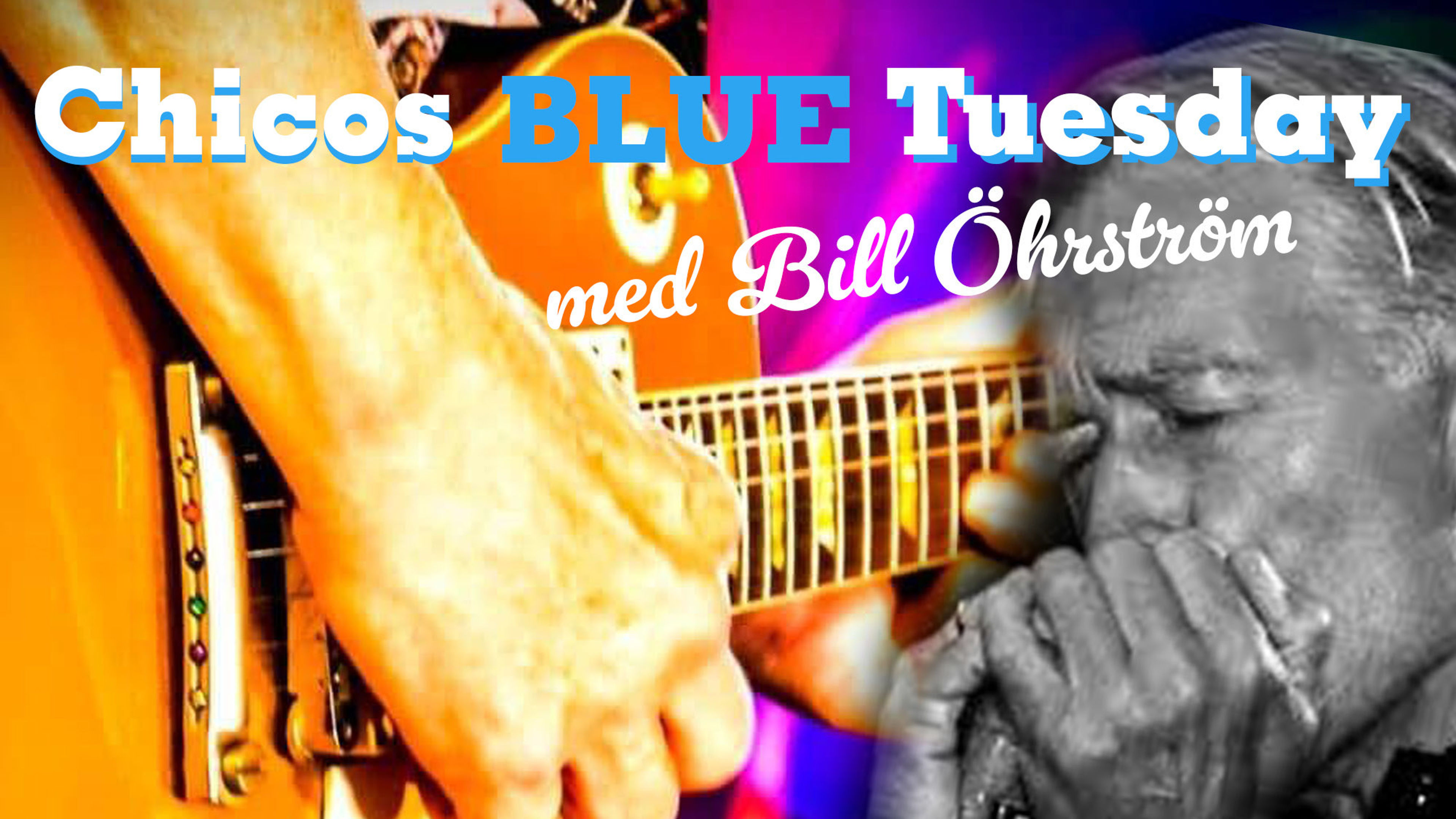 Promotional graphic for Chico’s Blue Wednesday med gäst Bill Öhrström