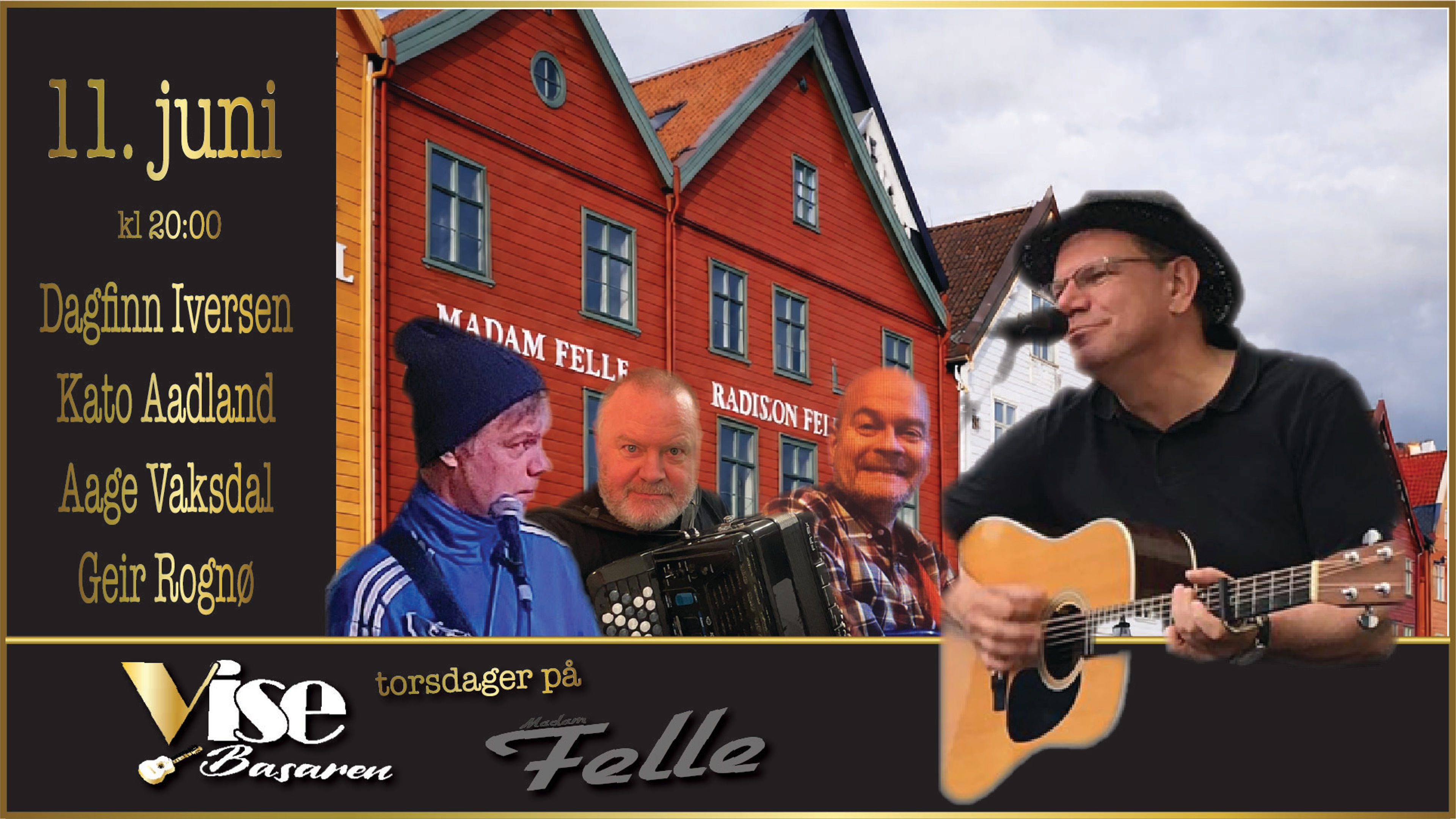 Promotional graphic for Dagfinn Iversen, Kato Aadland, Geir Rognø og Aage Vaksdal