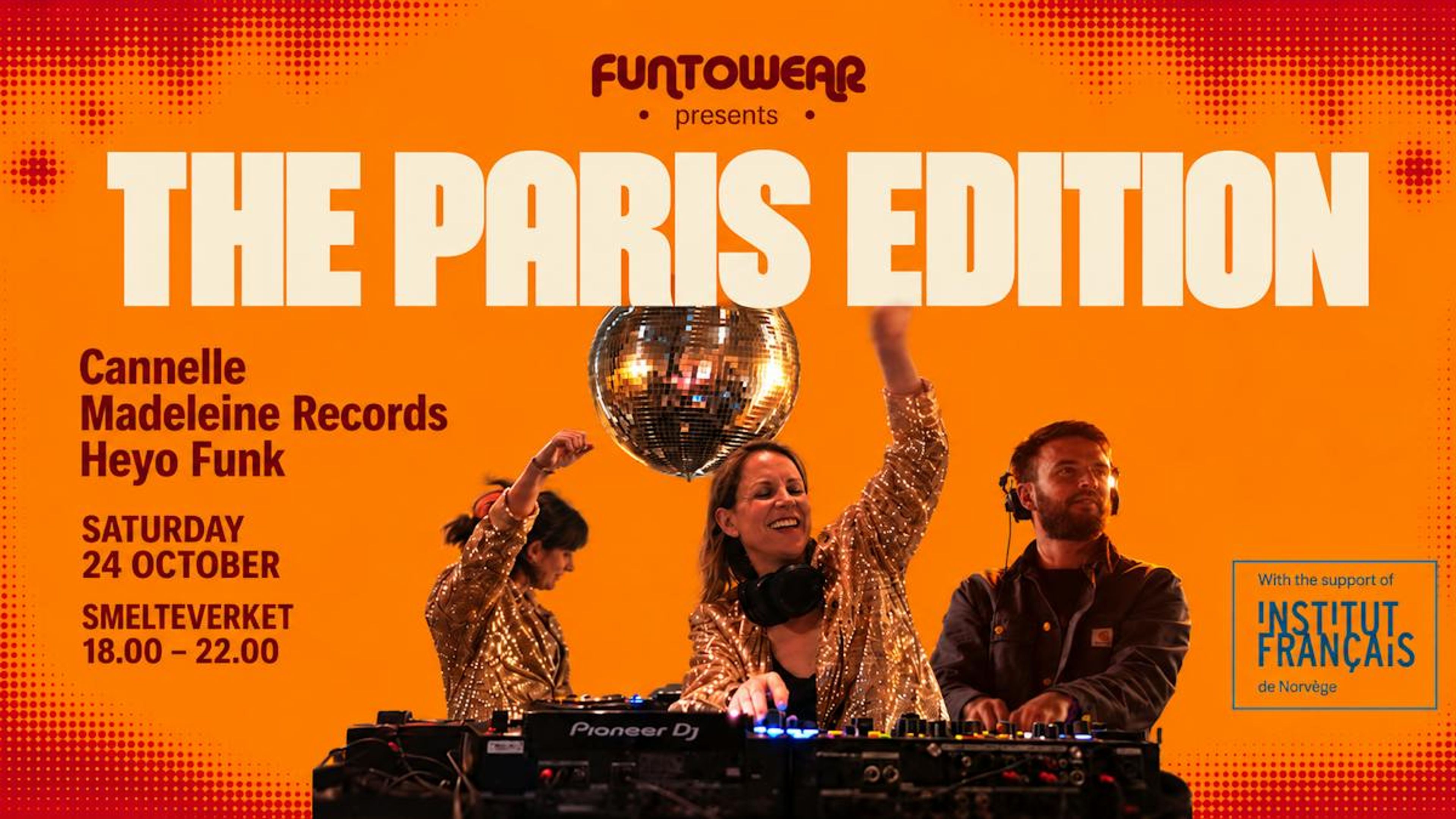 Promotiv grafikk for Funtowear invites Cannelle & Madeleine Records (PARIS EDITION)