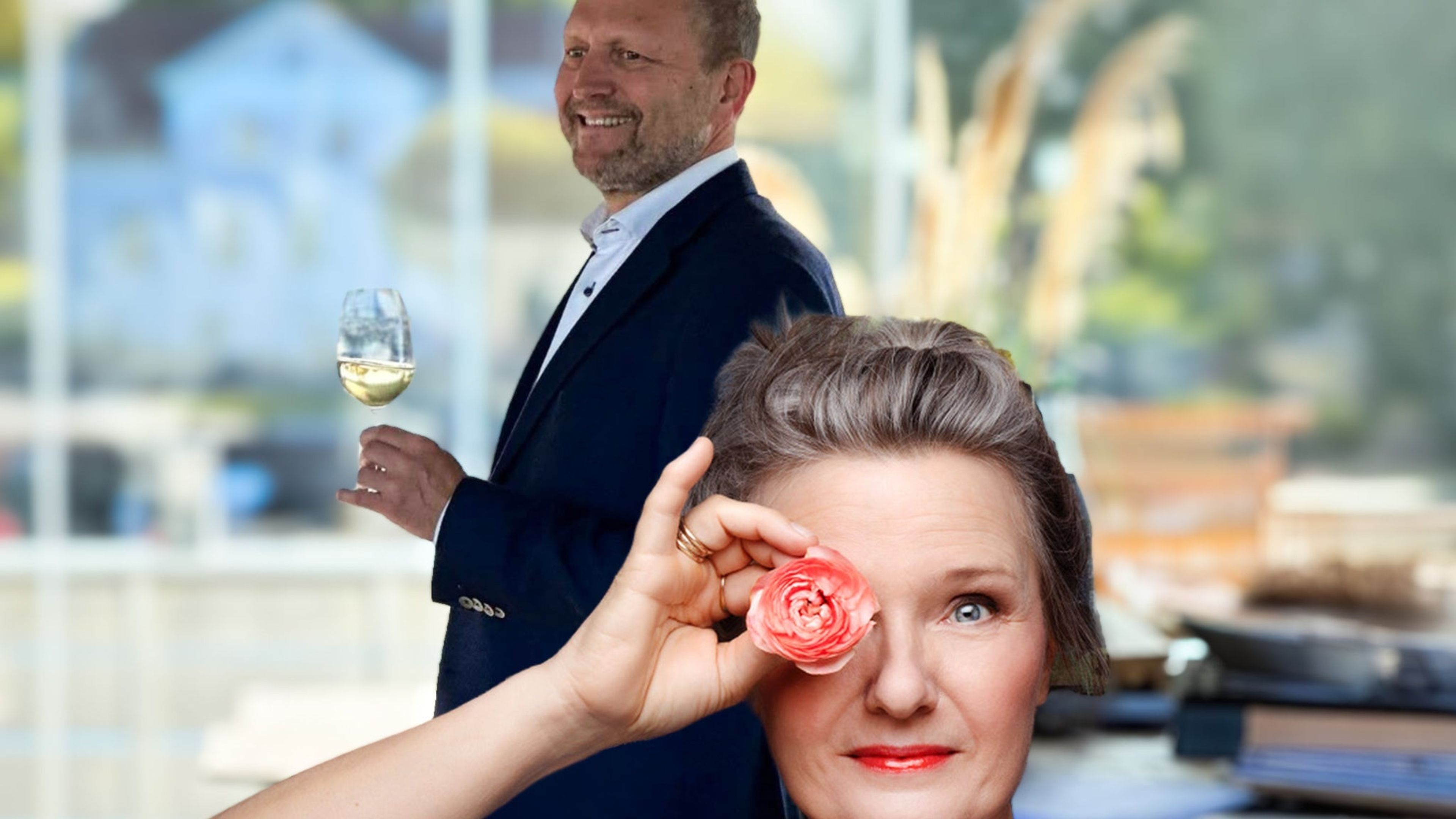 Promotional graphic for Helaften med Ingrid Bjørnov og Christer Berens