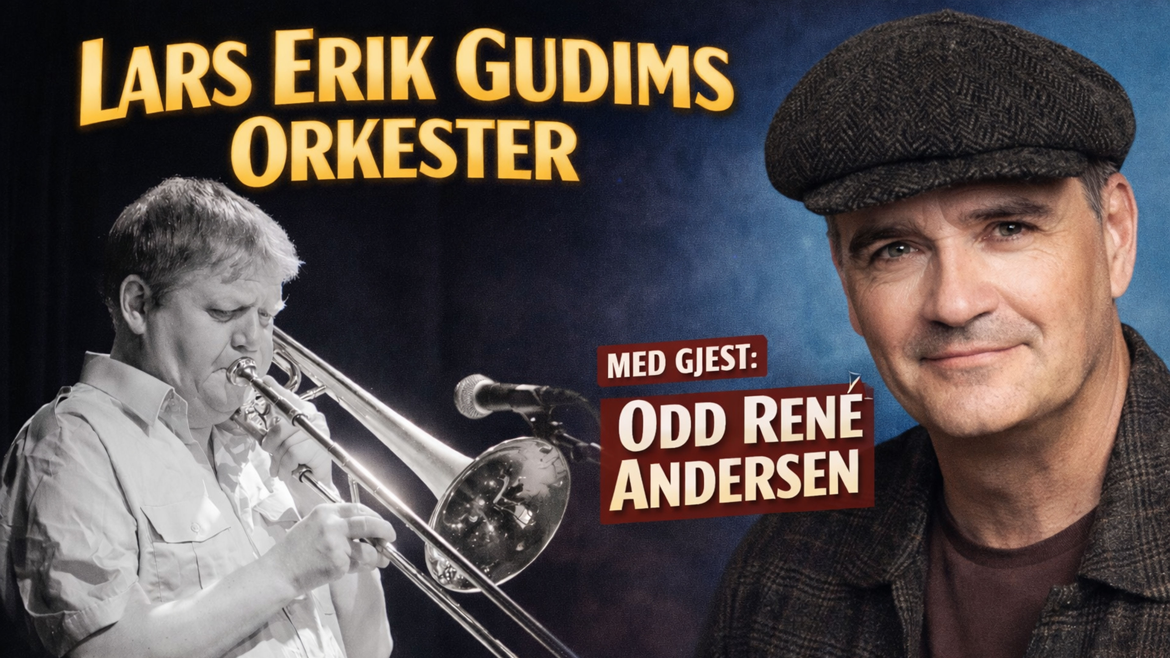 Promotional graphic for LARS ERIK GUDIMS ORKESTER med ODD RENÉ ANDERSEN som gjest
