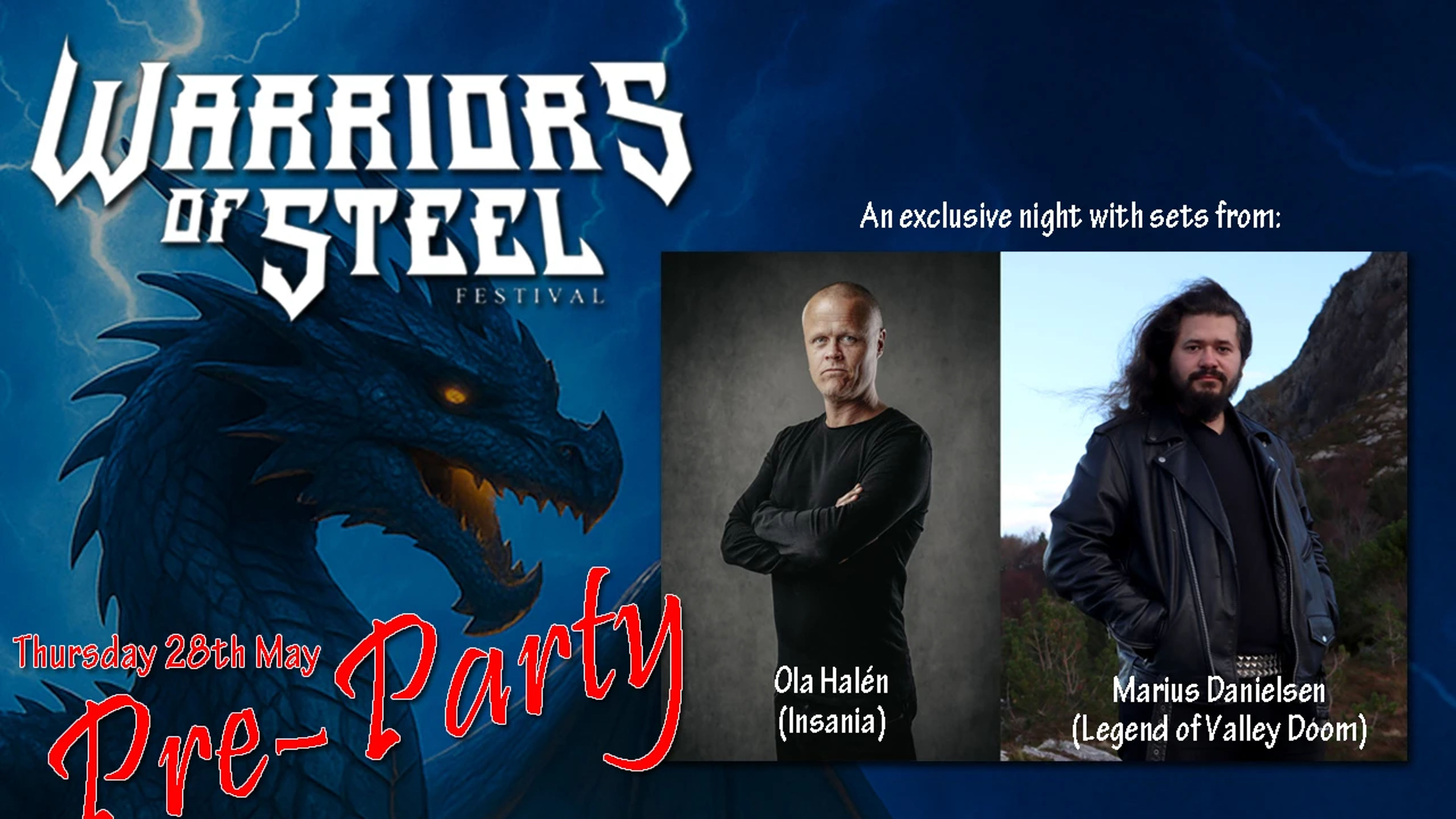 Promotional graphic for LIMITED PRE-PARTY: Warriors of Steel Festival 2026
