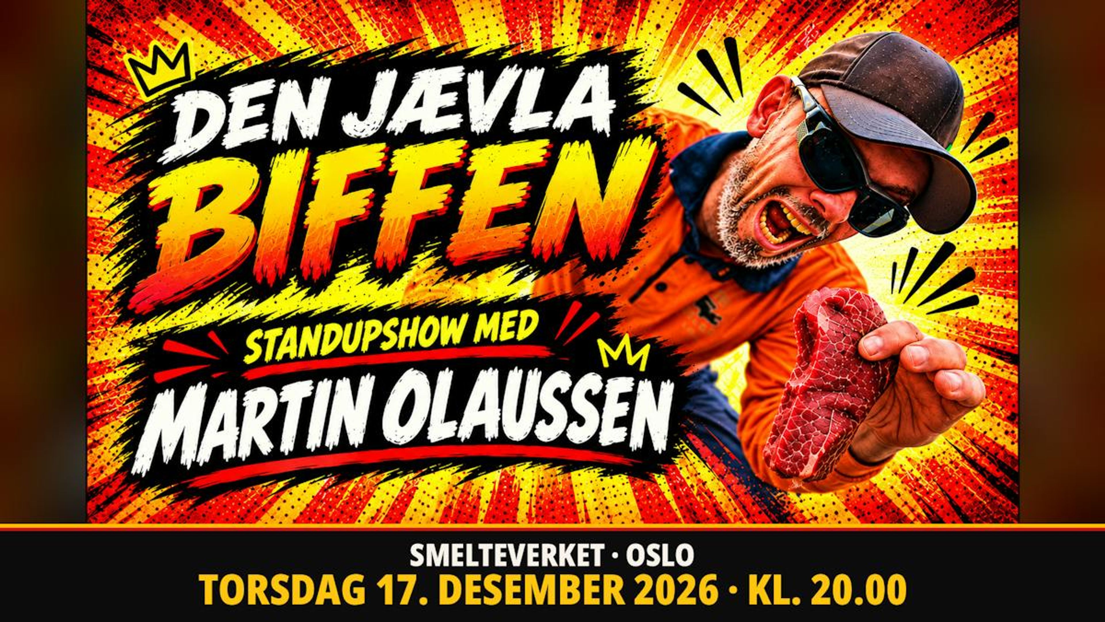 Promotiv grafikk for Martin Olaussen – Den jævla biffen
