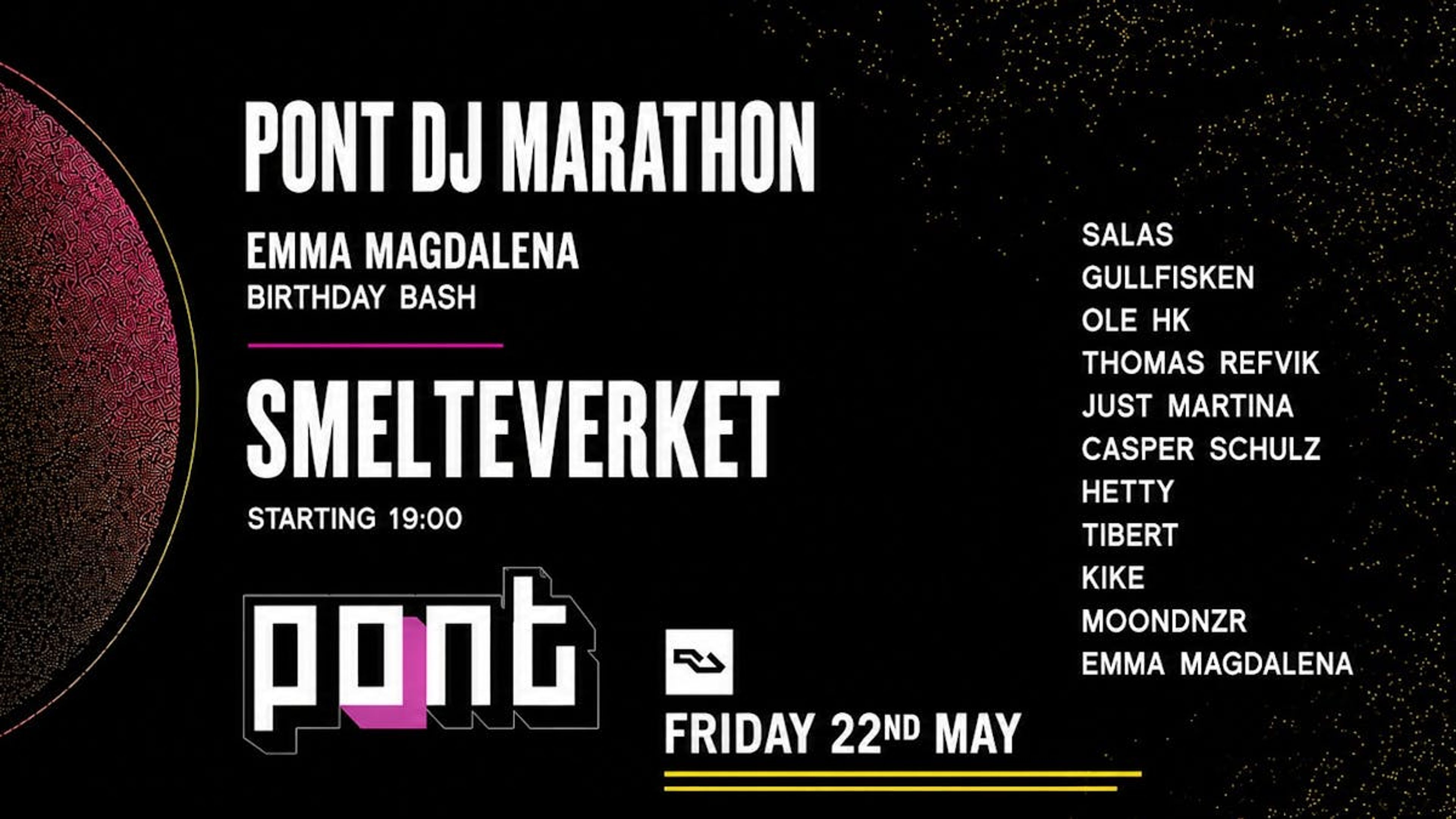 Promotional graphic for PONT DJ Marathon / Emma Magdalena Bday Bash