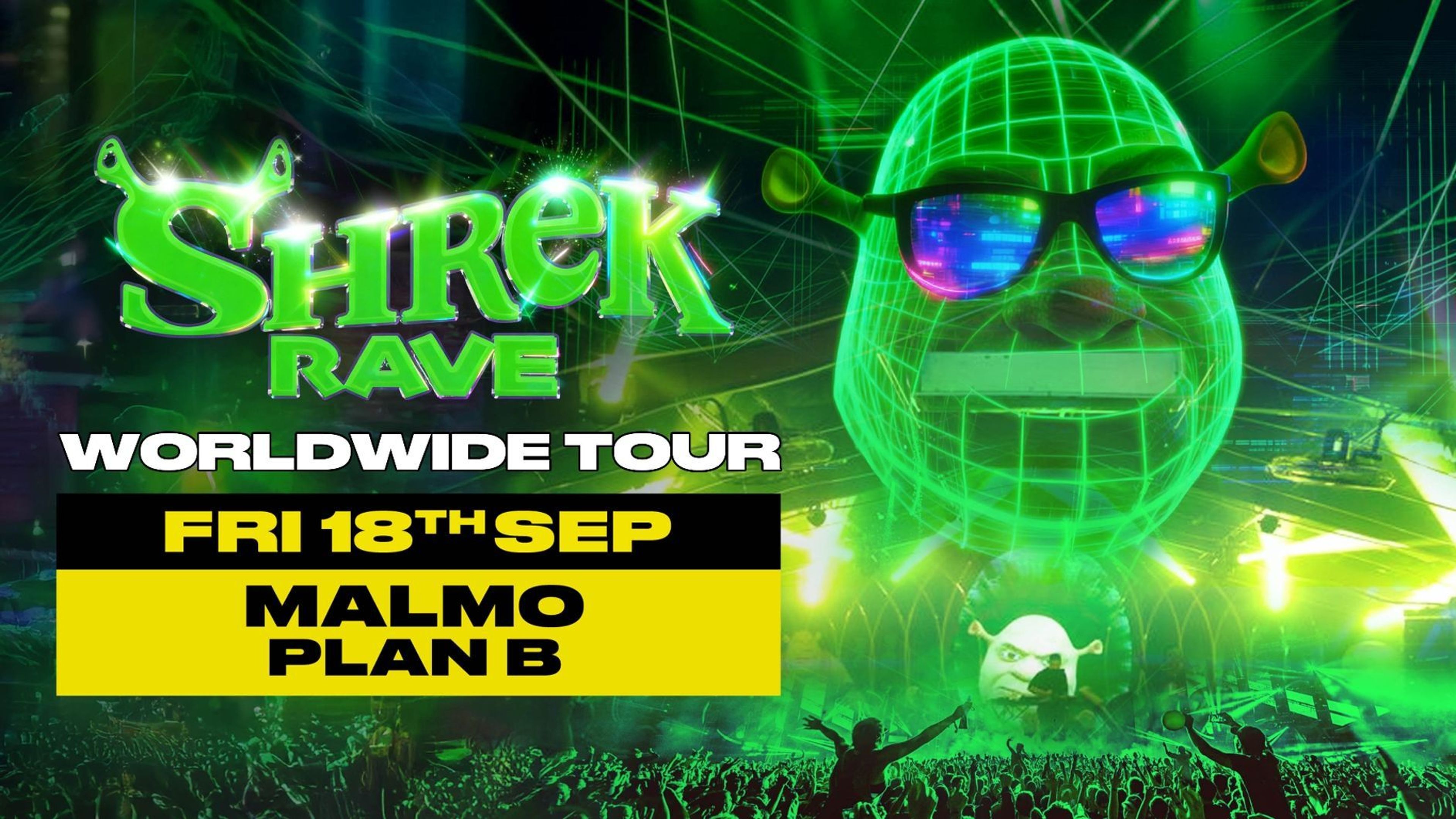 Promotional graphic for Shrek Rave 