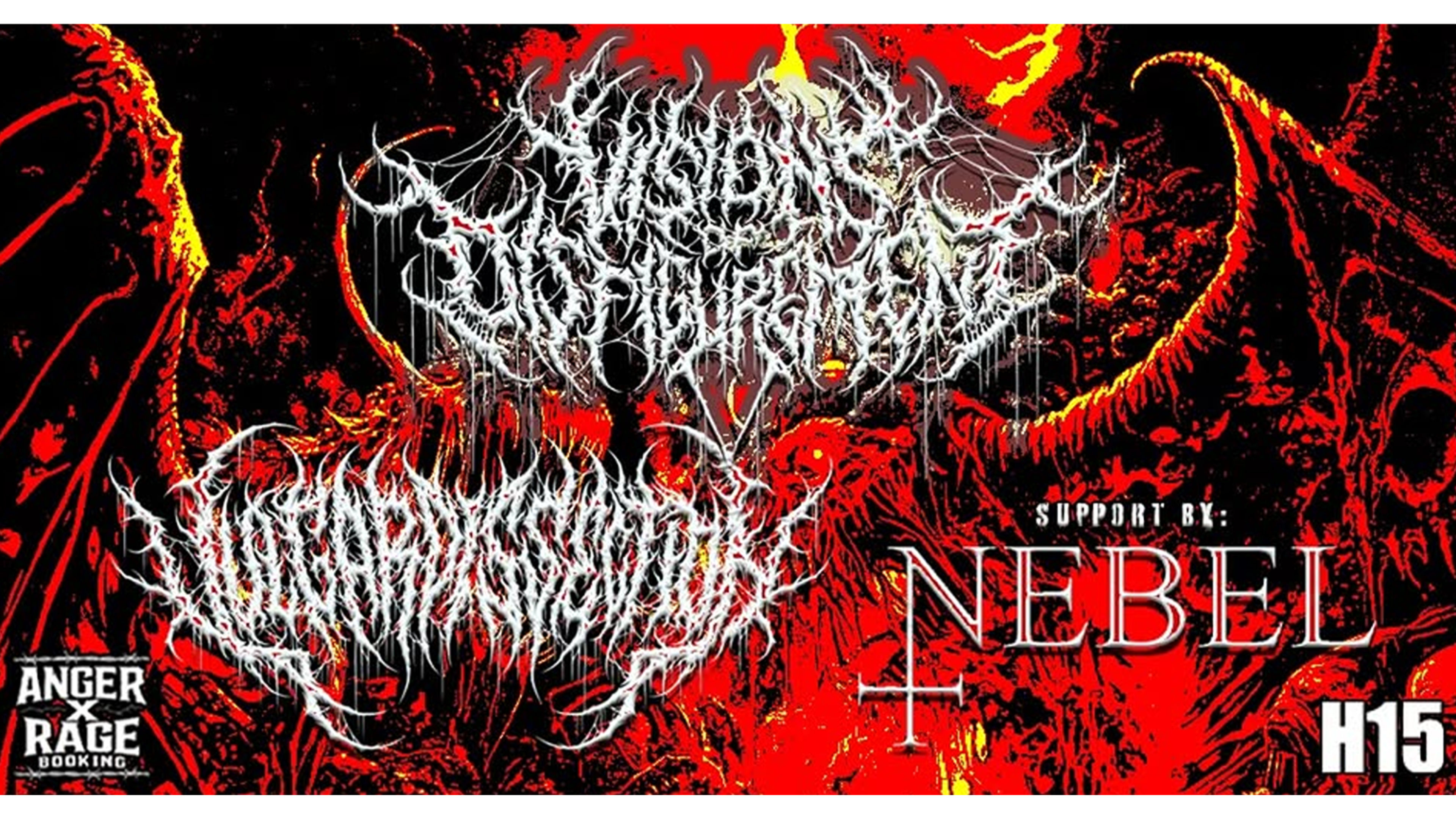 Promotional graphic for Visions of Disfigurement (UK) + Vulgar Dissection (UK) + Nebel (DK)