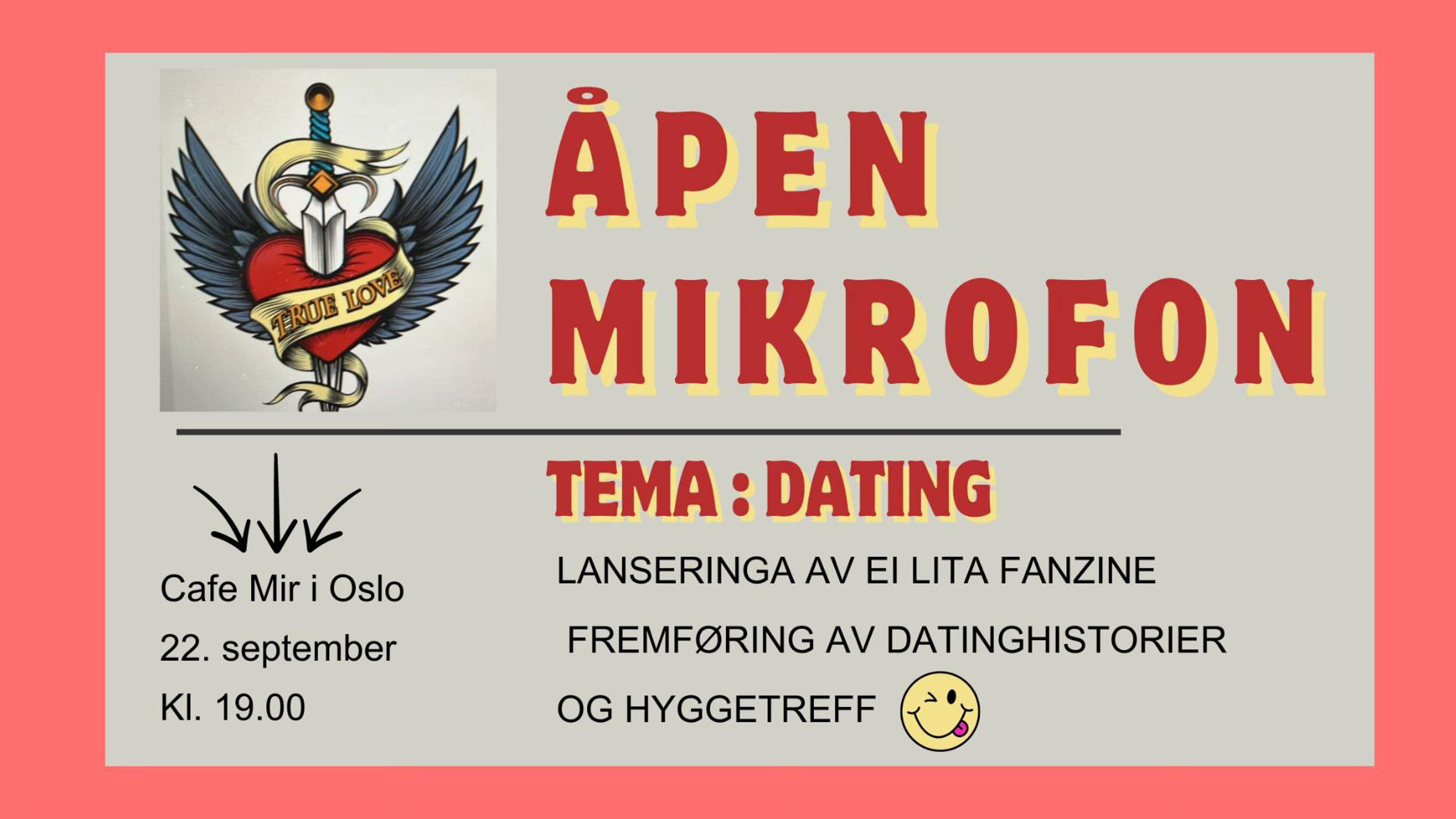 Promotional graphic for Åpen mikrofon - Dating