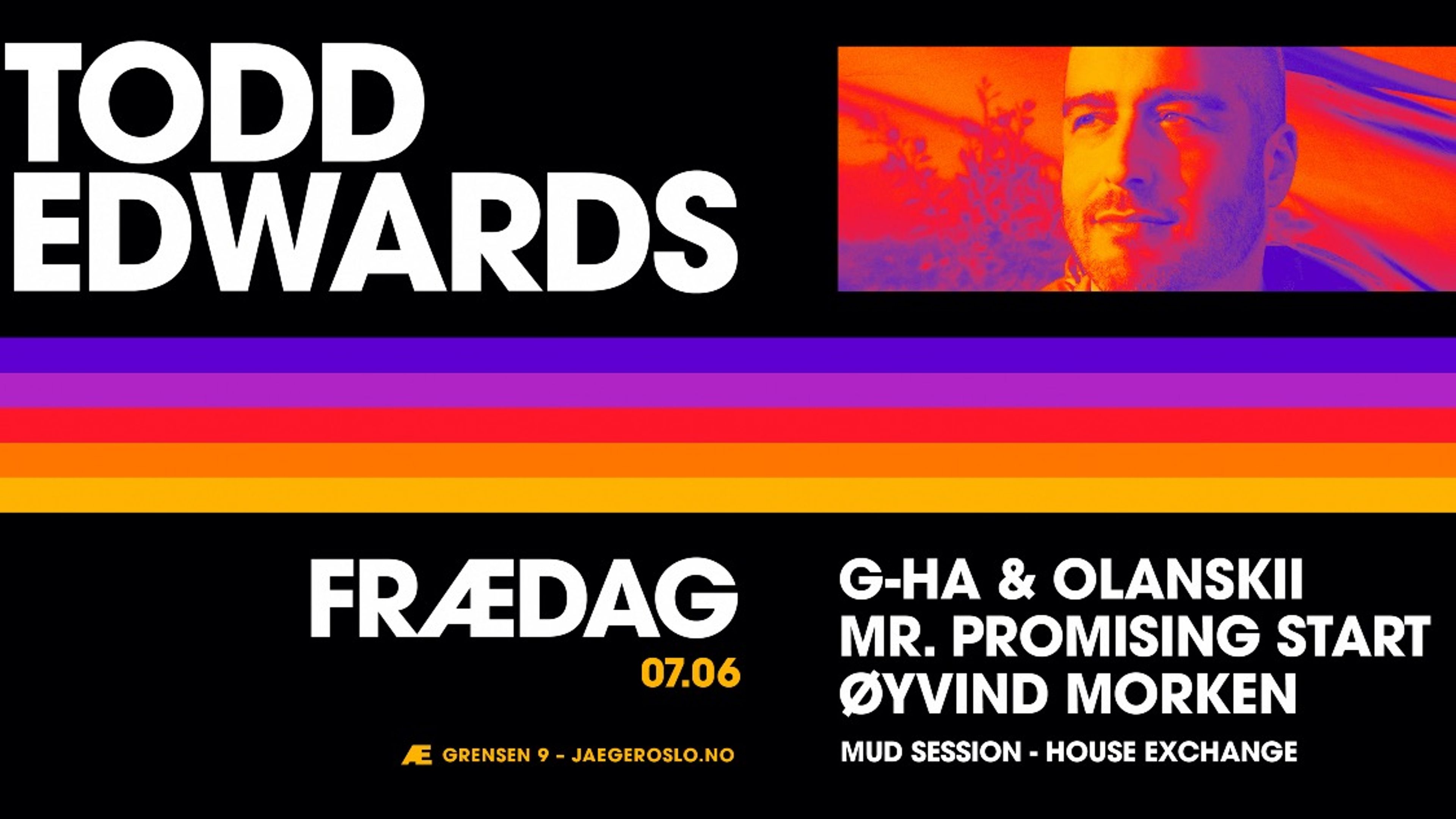 Promotional graphic for Frædag: Todd Edwards