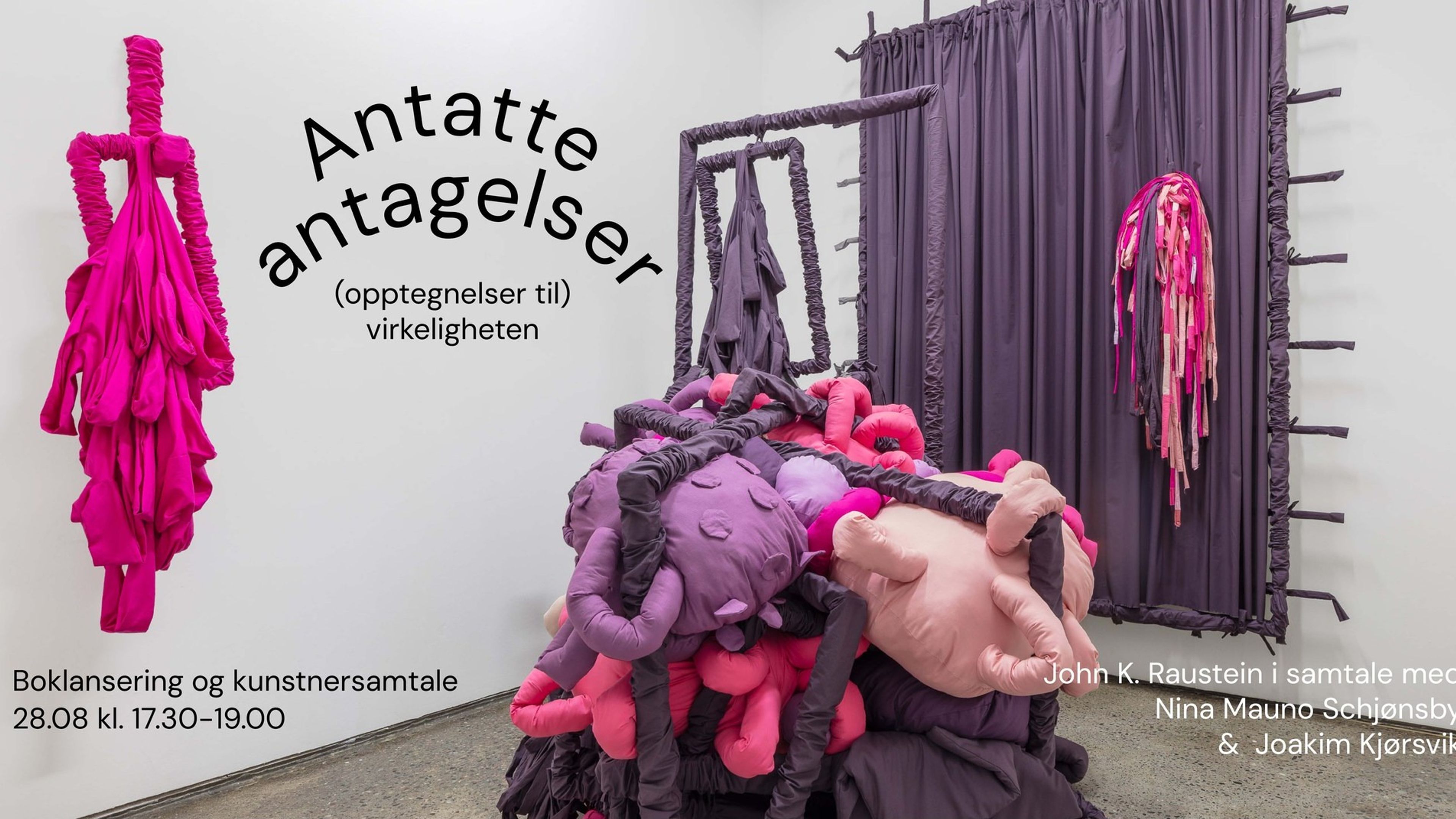 Promotional graphic for Kunstnersamtale og boklansering av John K. Raustein // Bærum Kunsthall