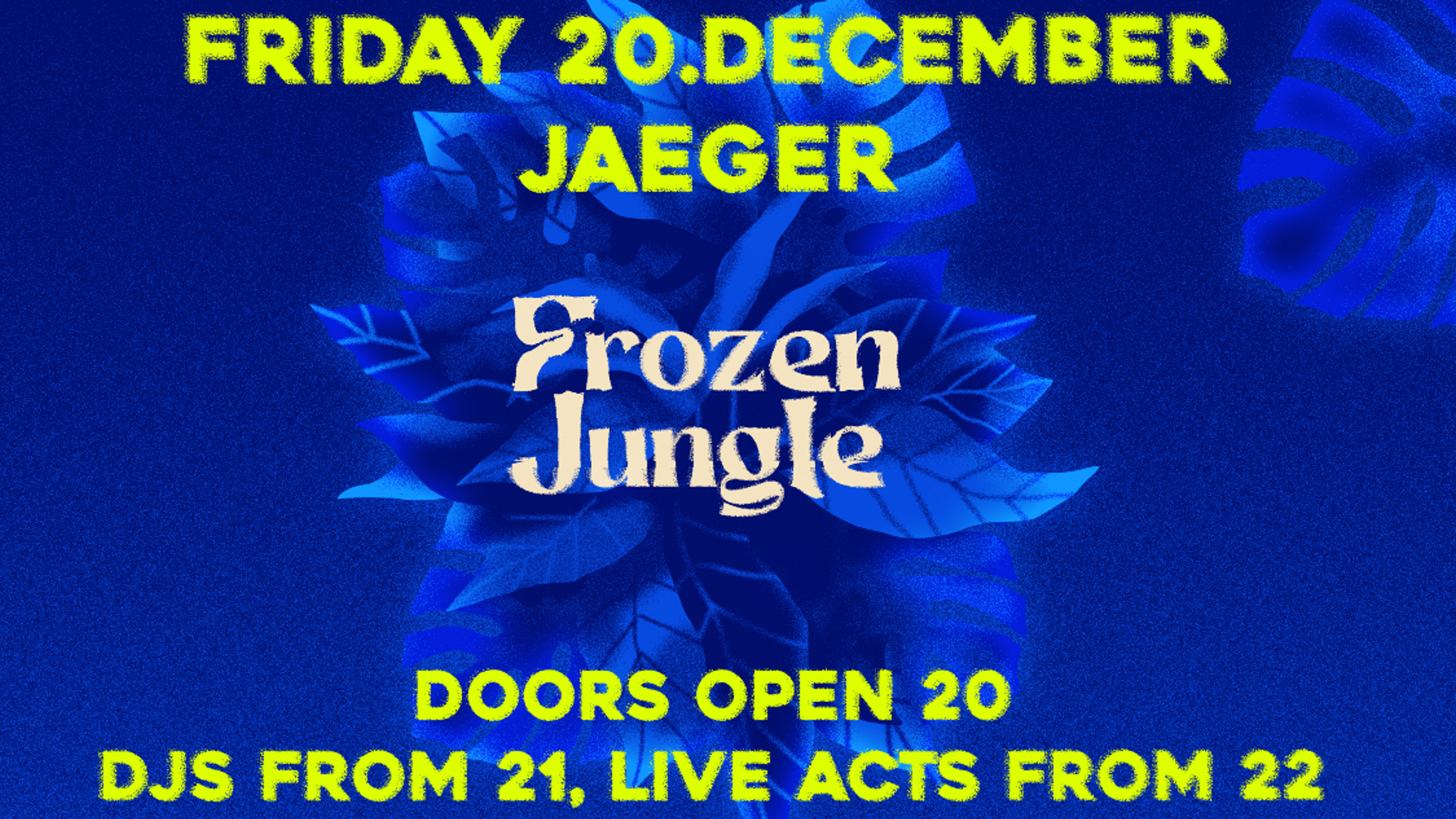 Promotional graphic for Karmaklubb & friends x Frozen Jungle Launch