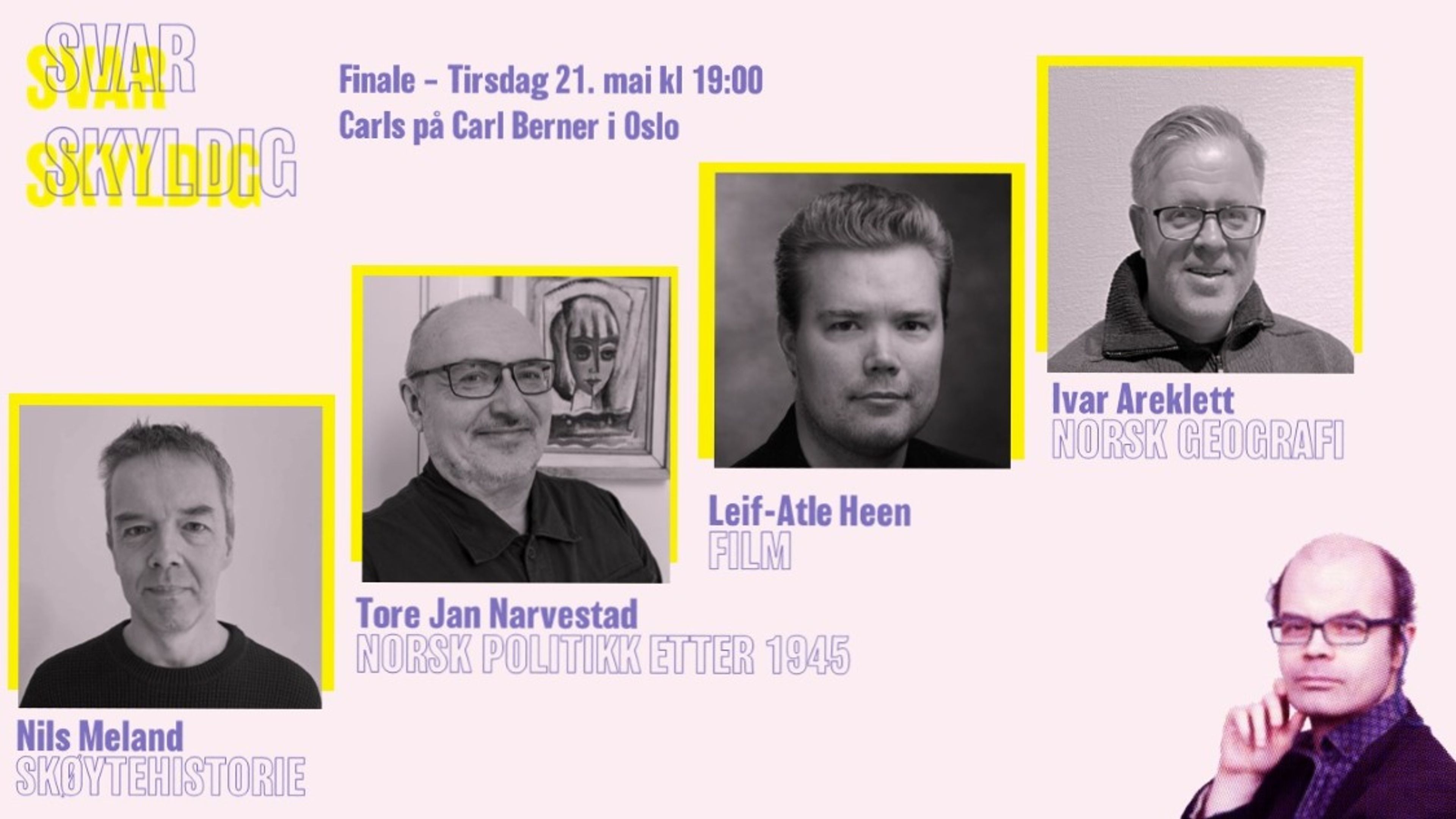 Promotional graphic for Svar skyldig Quiz Finale - Hans Olav Lahlum