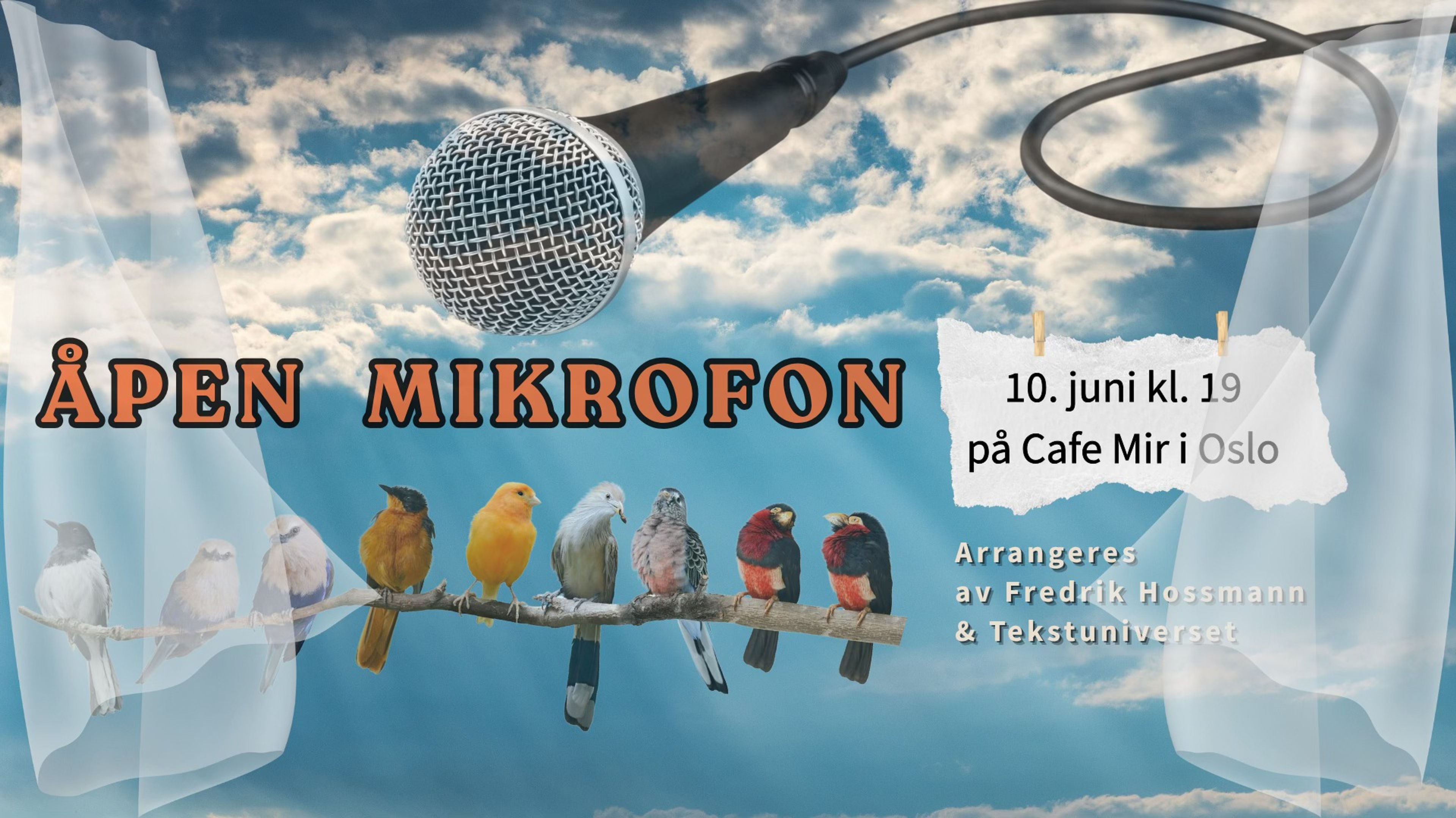 Promotional graphic for Åpen Mikrofon på cafe Mir