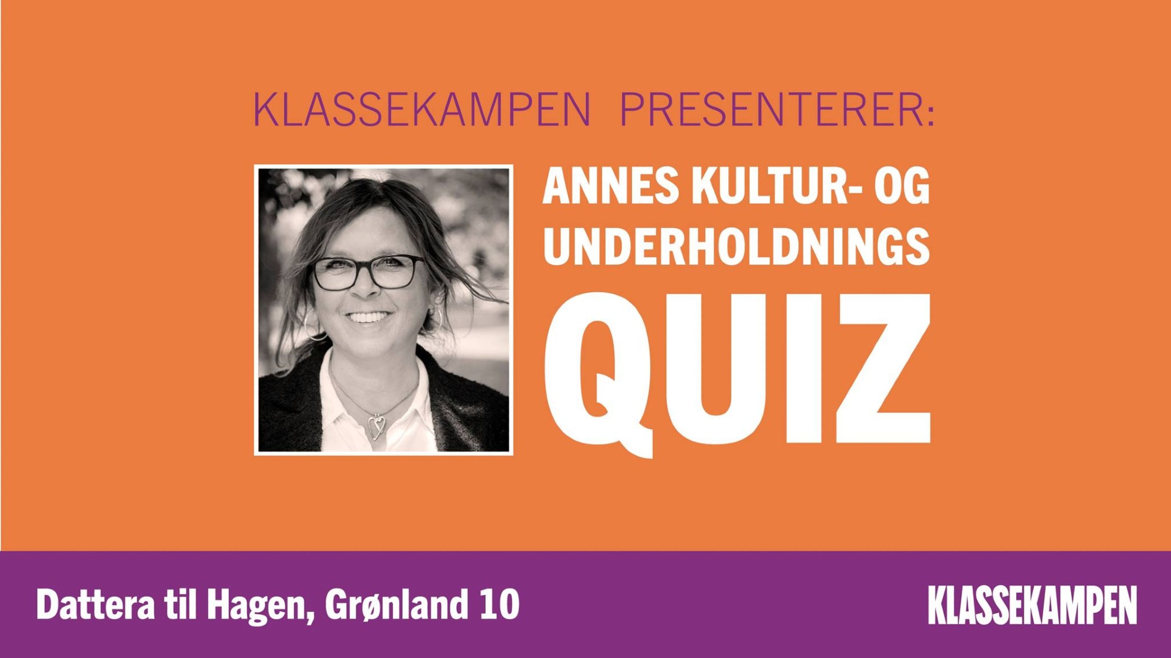 Promotional graphic for Annes kultur- og underholdningsquiz! // Dattera til Hagen