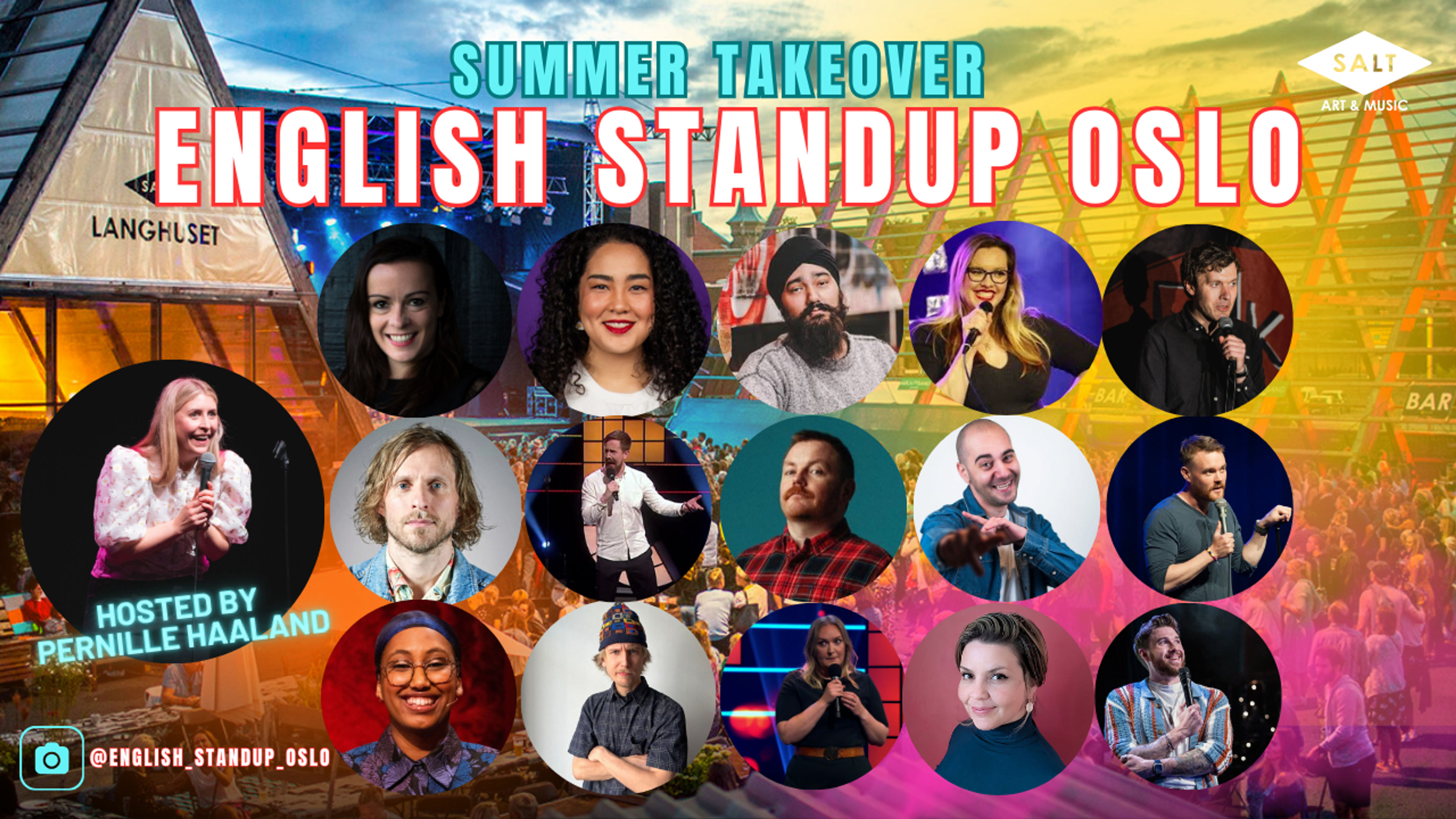 Promotional graphic for English Standup Oslo - Summer Takeover!