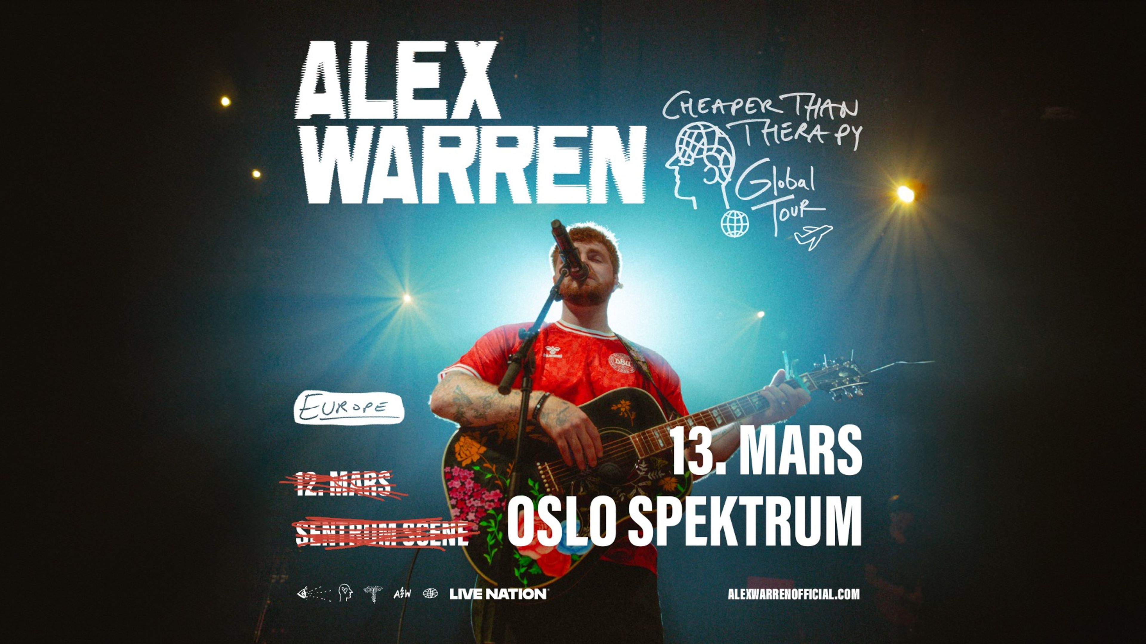 Promotional graphic for Alex Warren – Cheaper than Therapy Tour