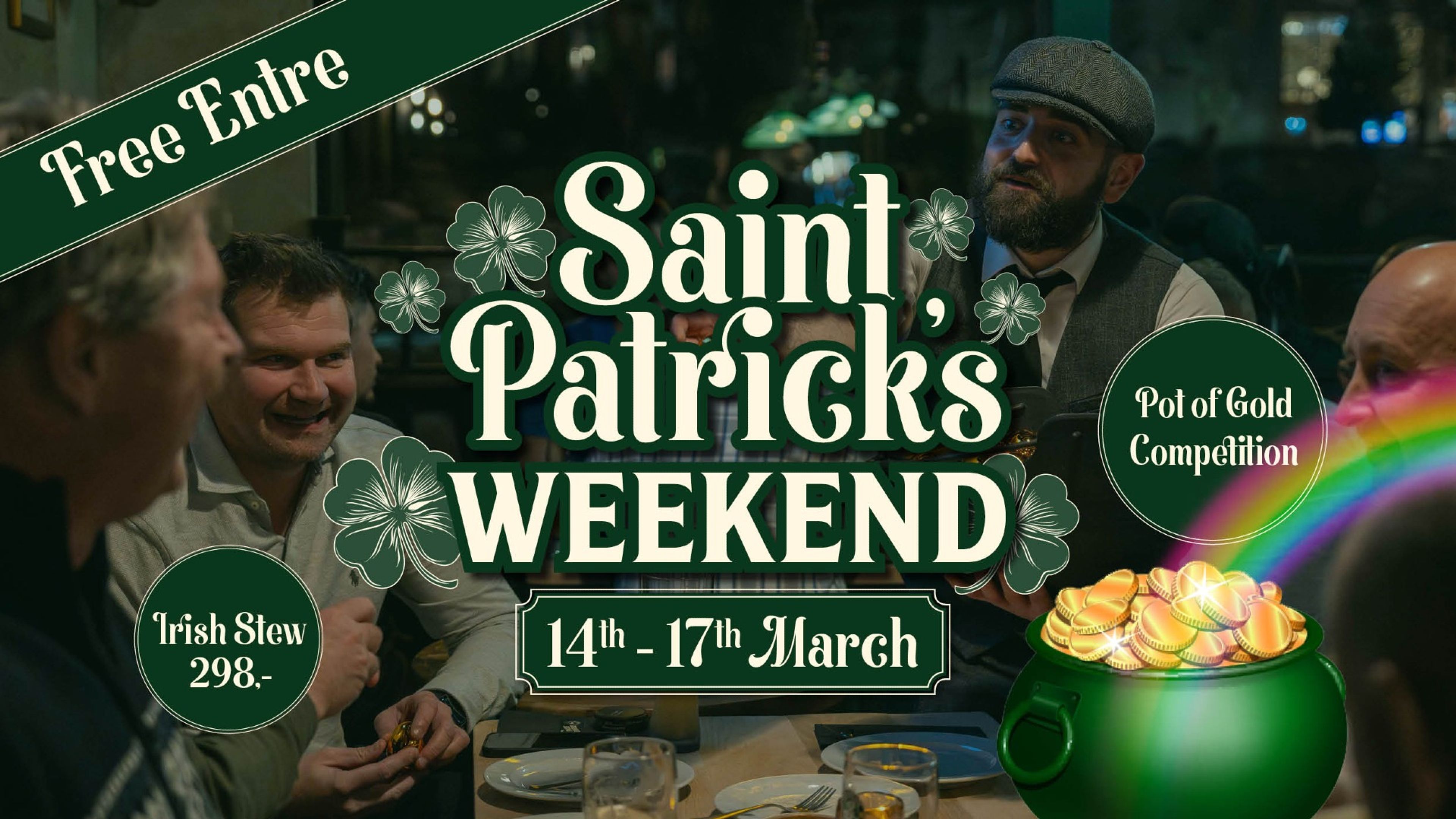 Promotional graphic for St. Patrick's helg hos O'Connors Oslo 