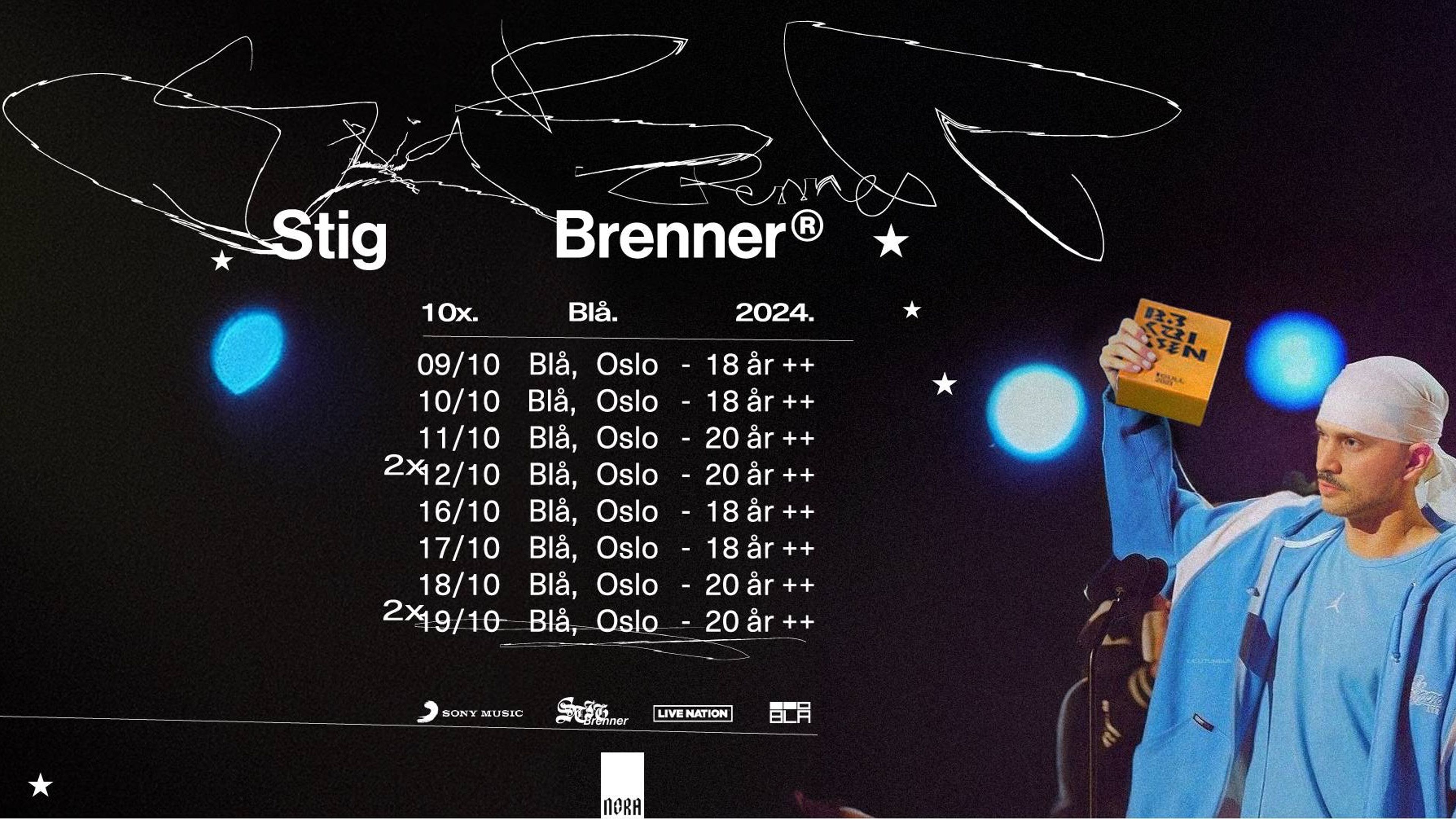 Promotional graphic for Stig Brenner I Blå x10