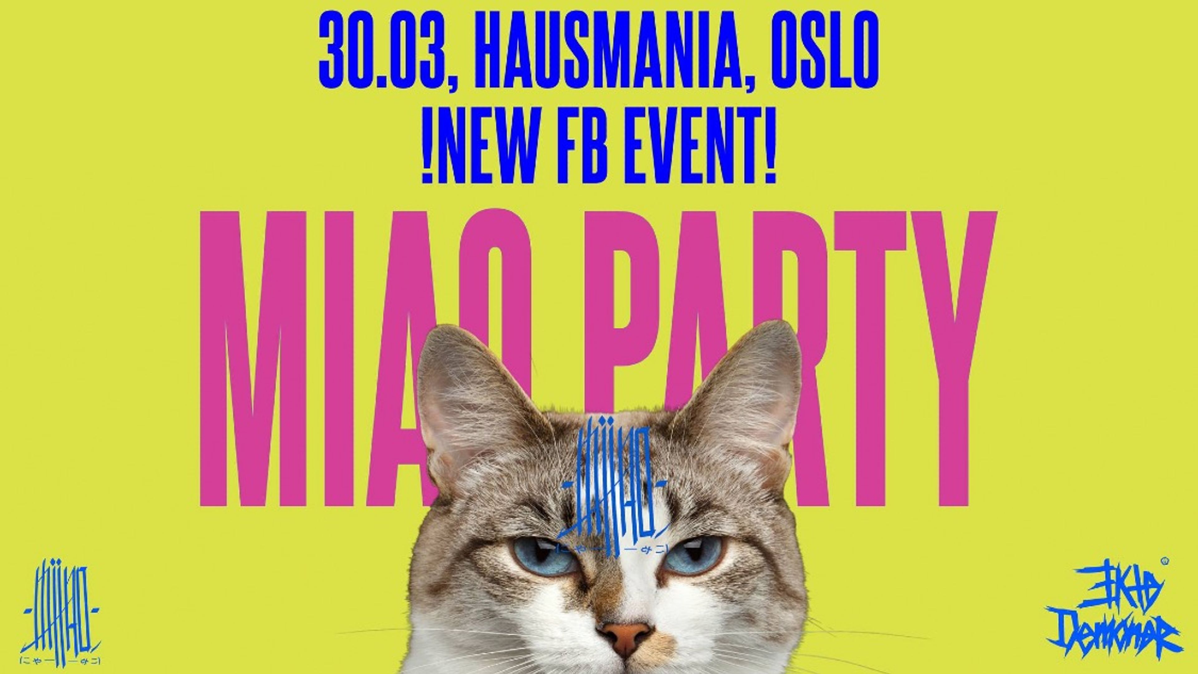 Promotional graphic for MIAO PARTY: New group for new location at Hausmania