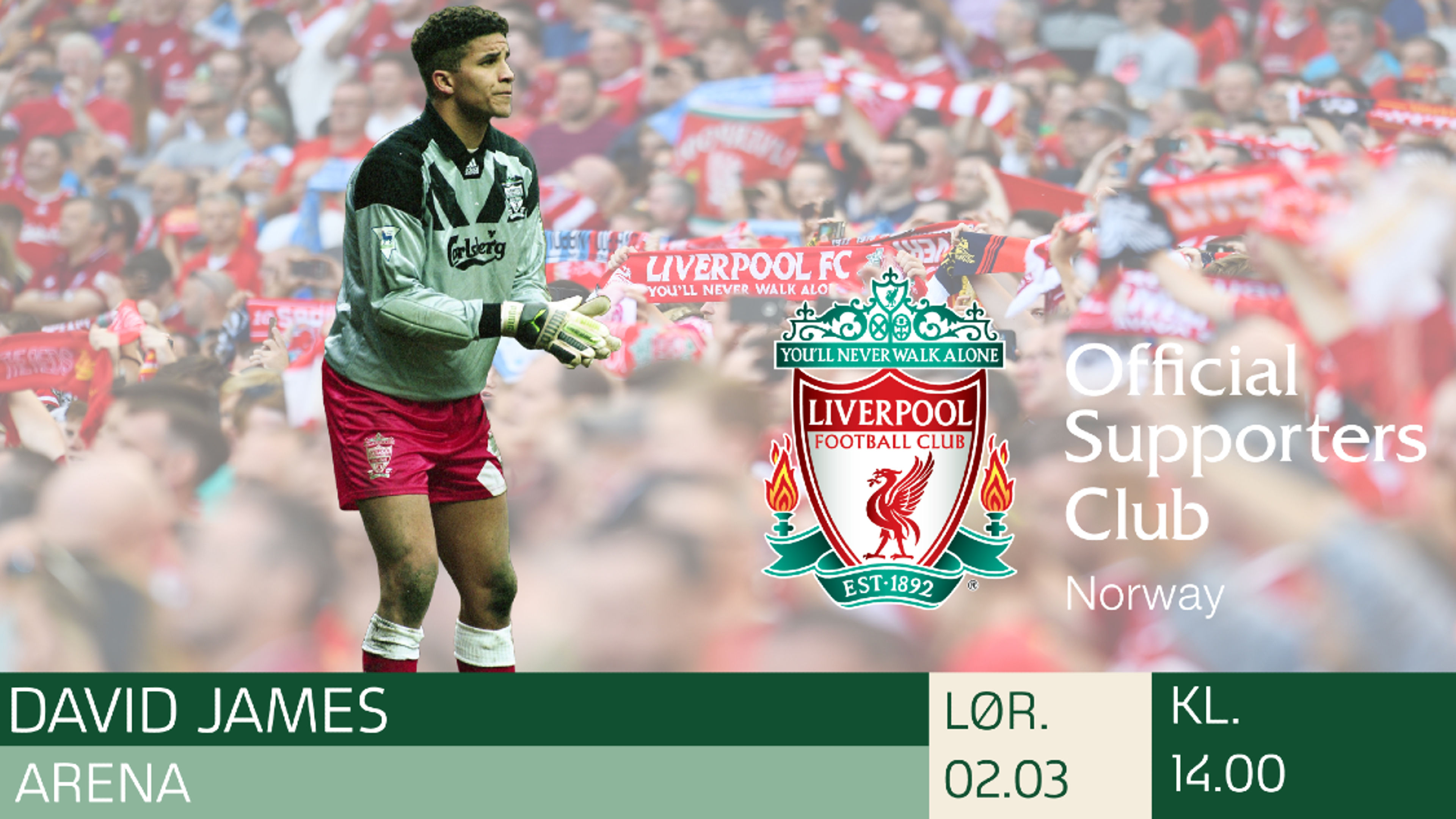 Promotional graphic for Forest - Liverpool med David James