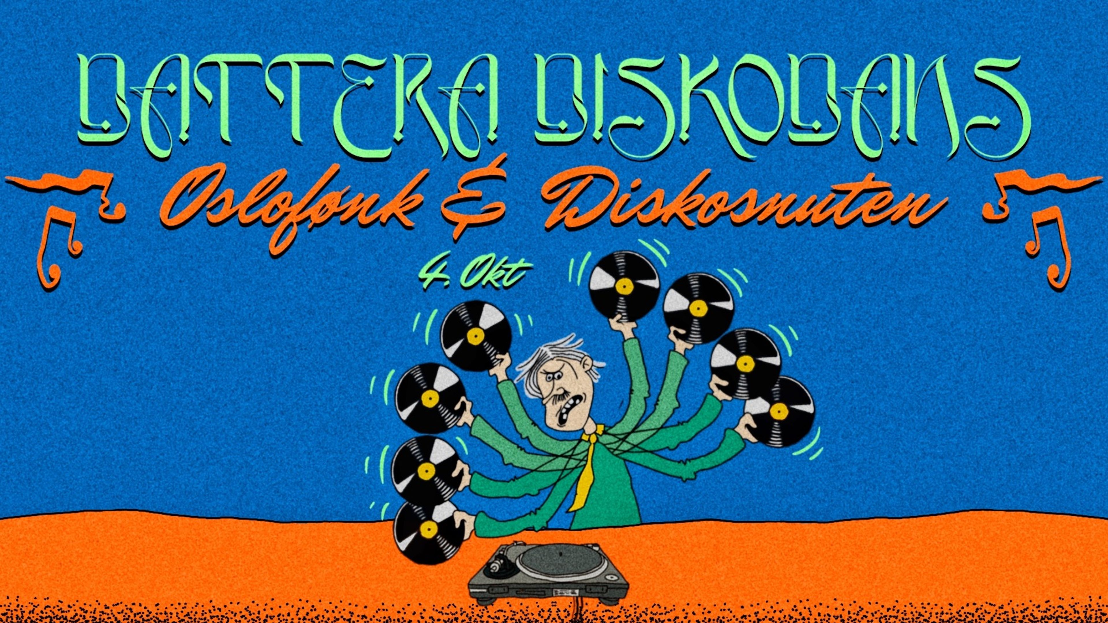 Promotional graphic for Dattera Diskodans: Oslofønk x Diskosnuten 