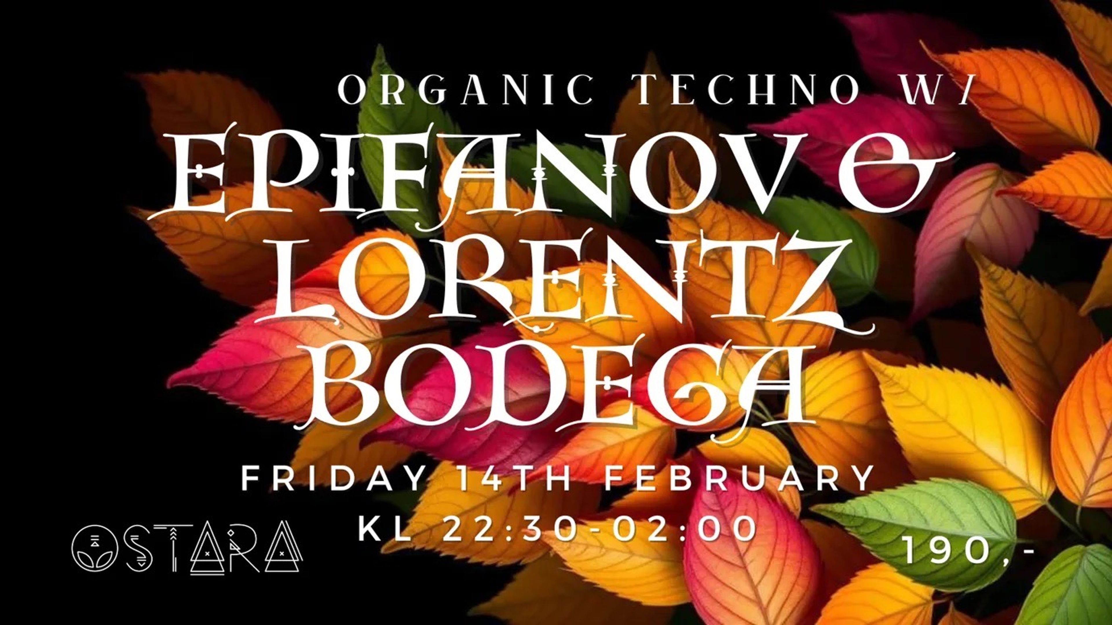 Promotional graphic for organic techno w// EPIFANOV & LORENTZ BODEGA