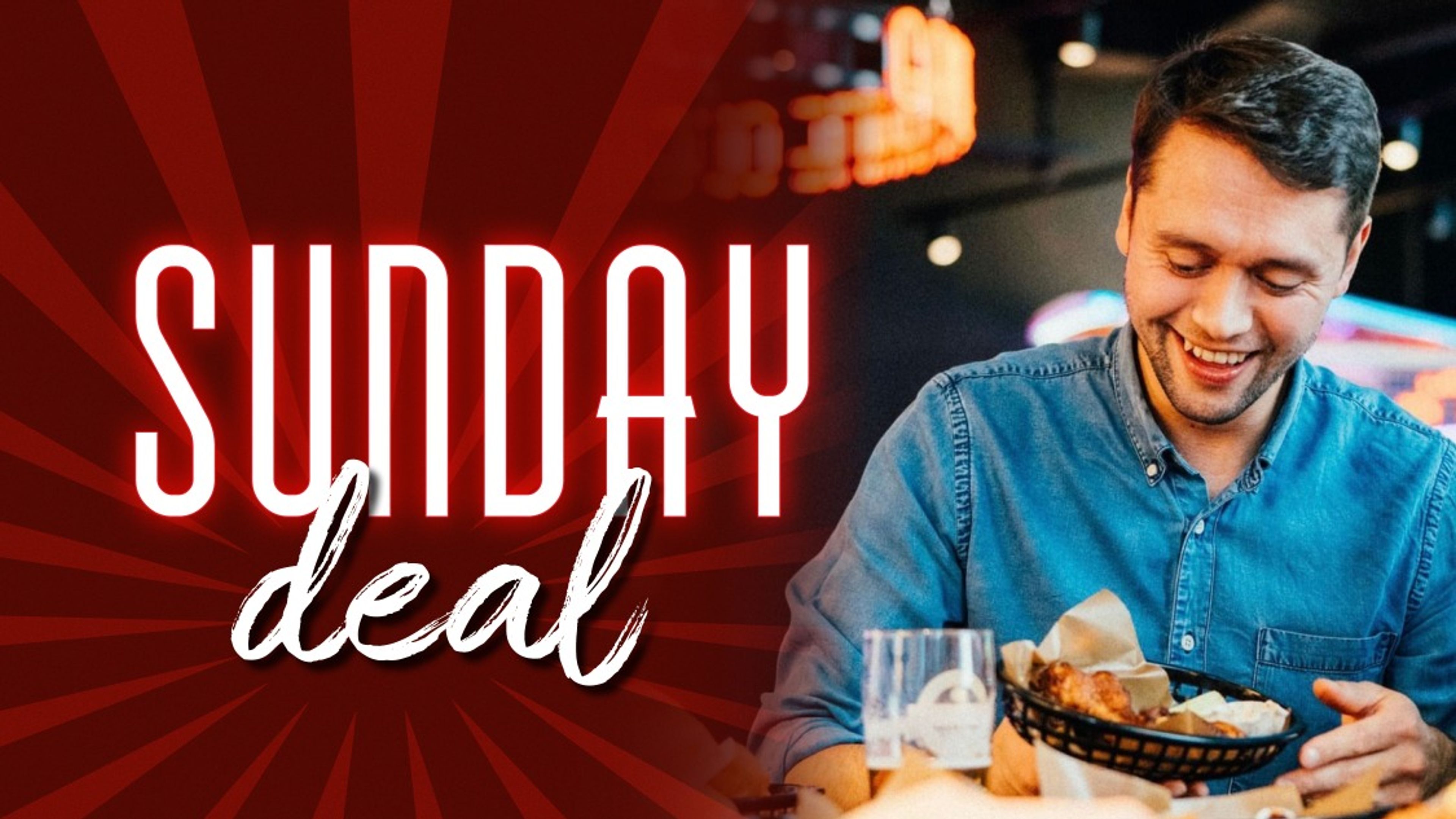 Promotional graphic for Sunday Deal (2 for 1)