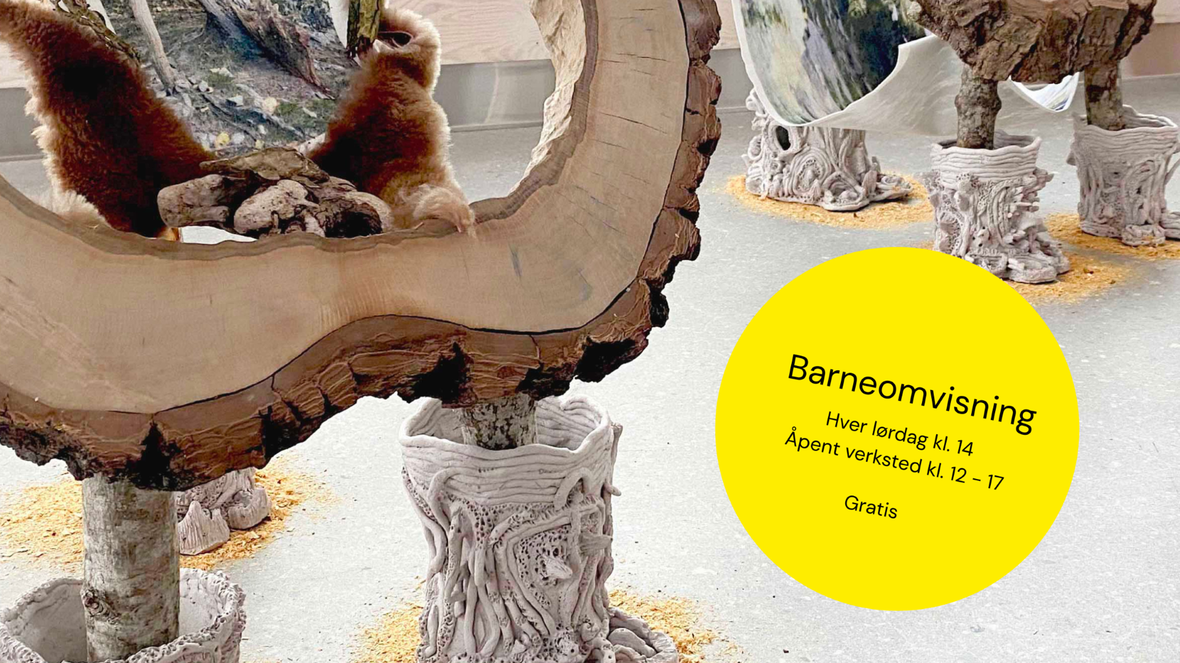 Promotional graphic for Barneomvisning og åpent verksted // Bærum Kunsthall