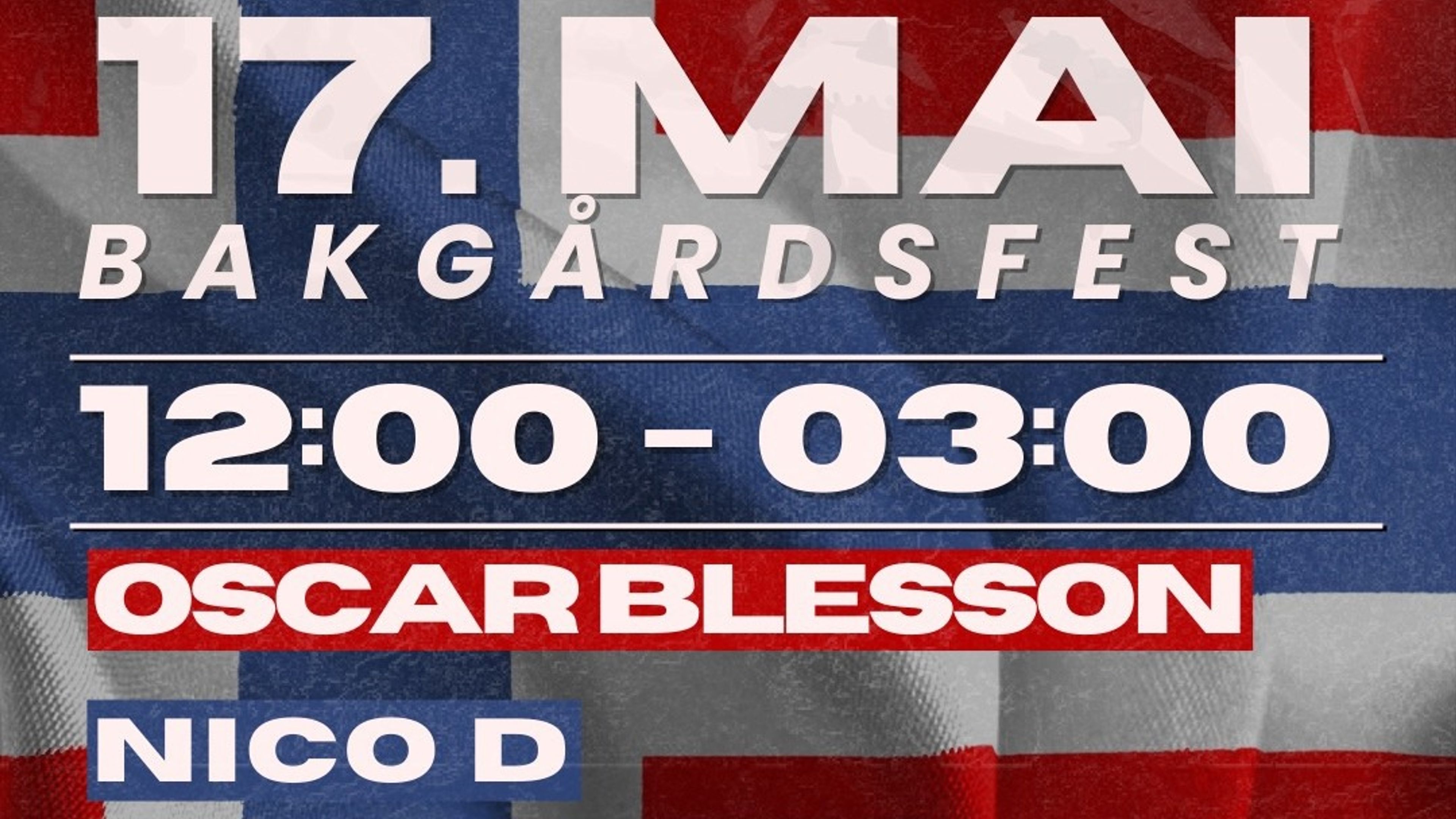 Promotional graphic for 17 Mai- Bakgårdsfest på Dattera til Hagen! 