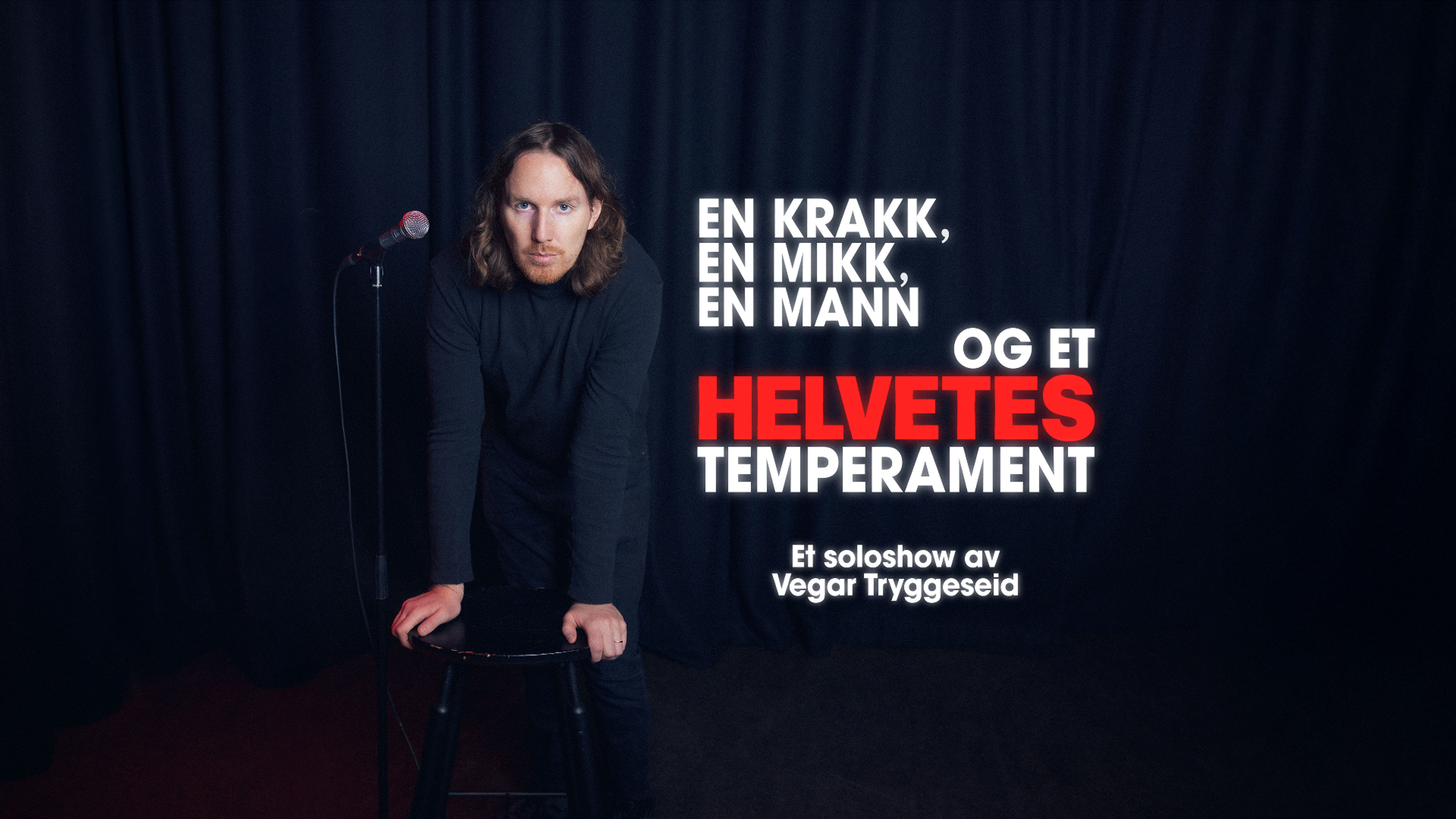 Promotional graphic for Vegar Tryggeseid: En krakk, en mikk, en mann og et helvetes temperament