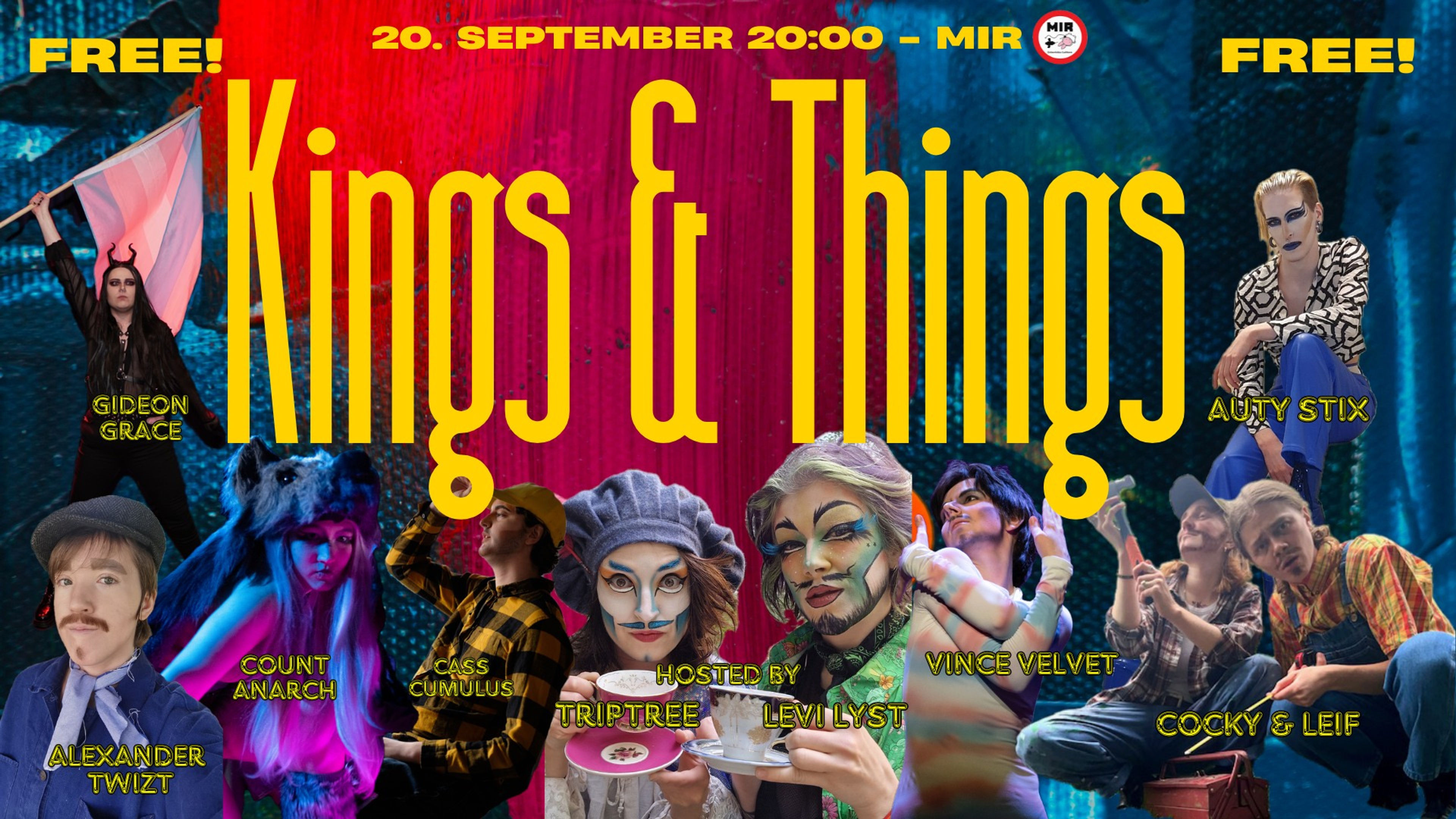 Promotional graphic for Kings & Things - An open stage for masculine and alternative drag