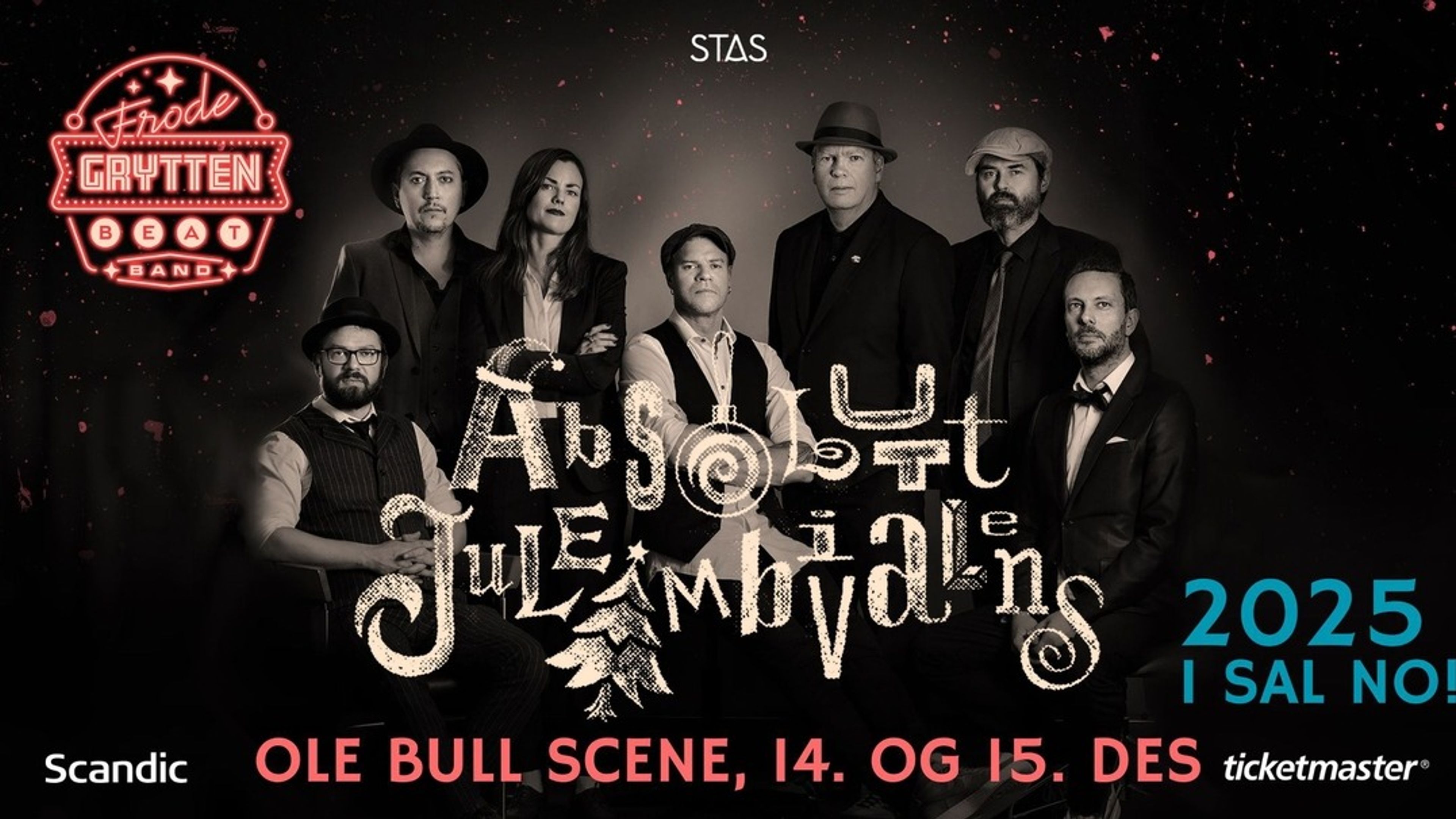 Promotional graphic for FRODE GRYTTEN BEAT BAND - Absolutt juleambivalens