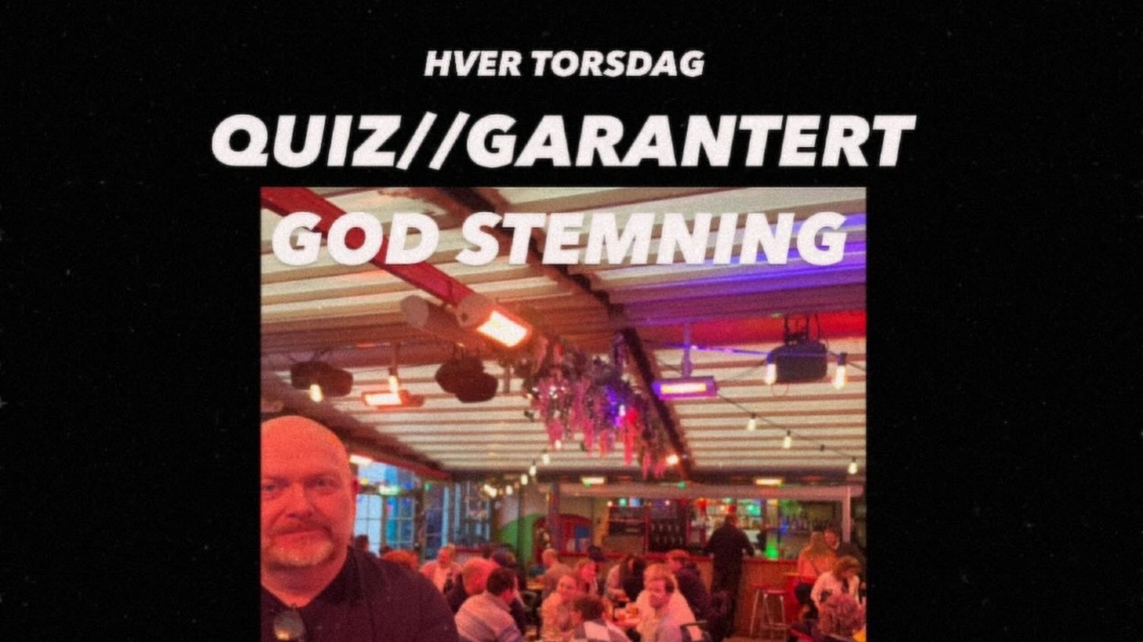 Promotional graphic for QUIZ // Garantert God Stemning
