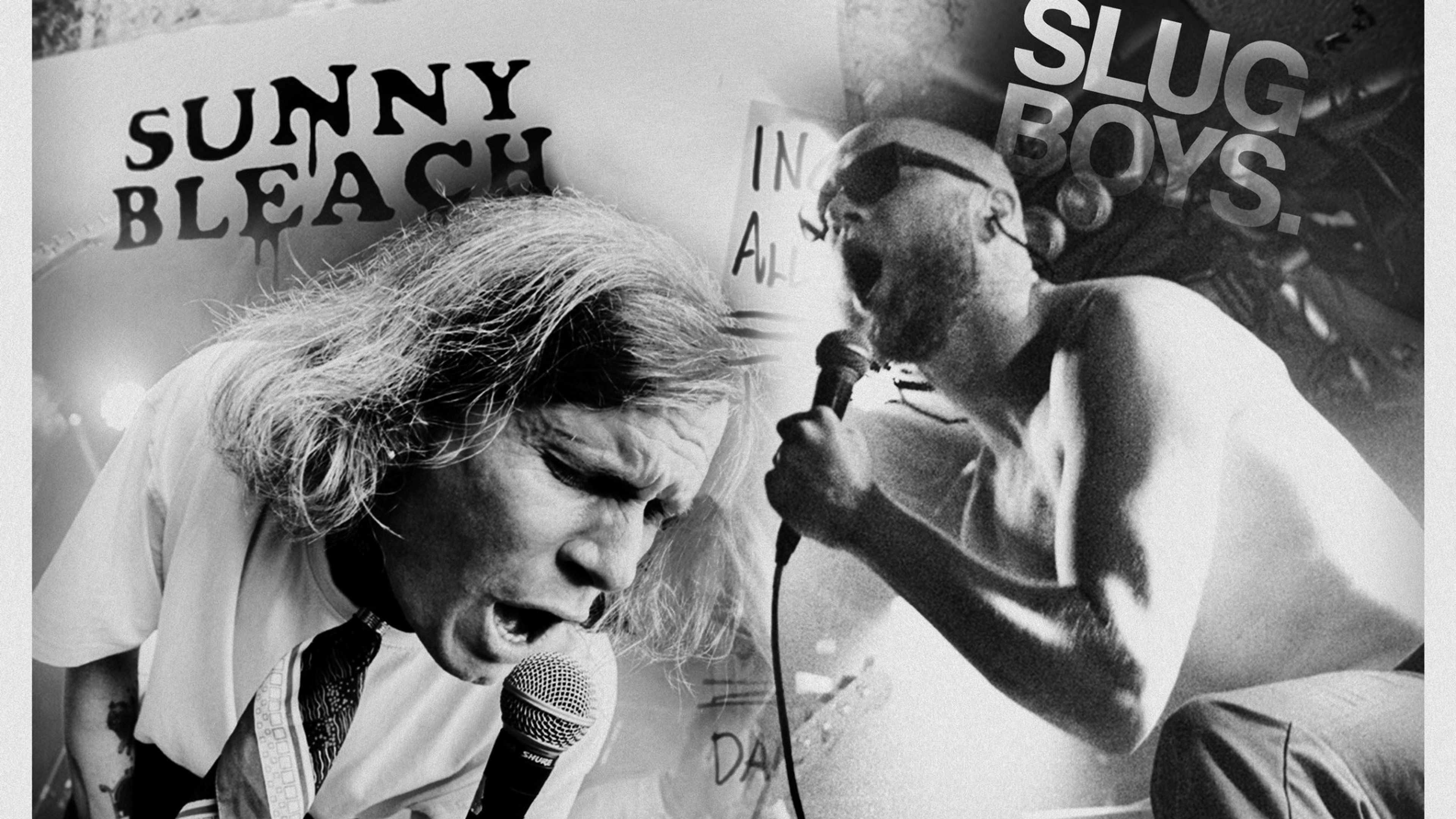 Promotional graphic for SUNNY BLEACH + SLUG BOYS