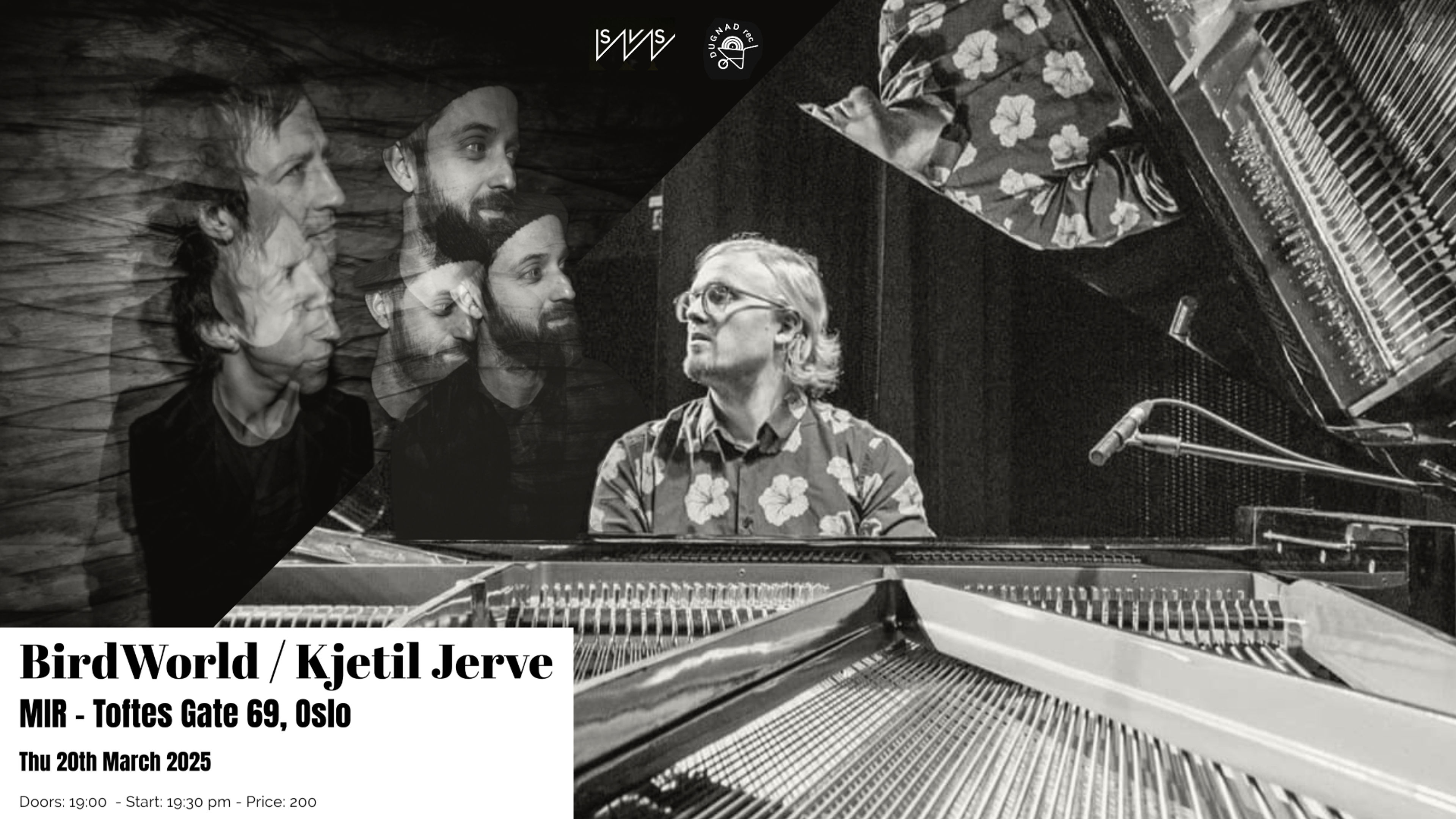 Promotional graphic for Dugnad rec and SVS Radio present BirdWorld & Kjetil Jerve 