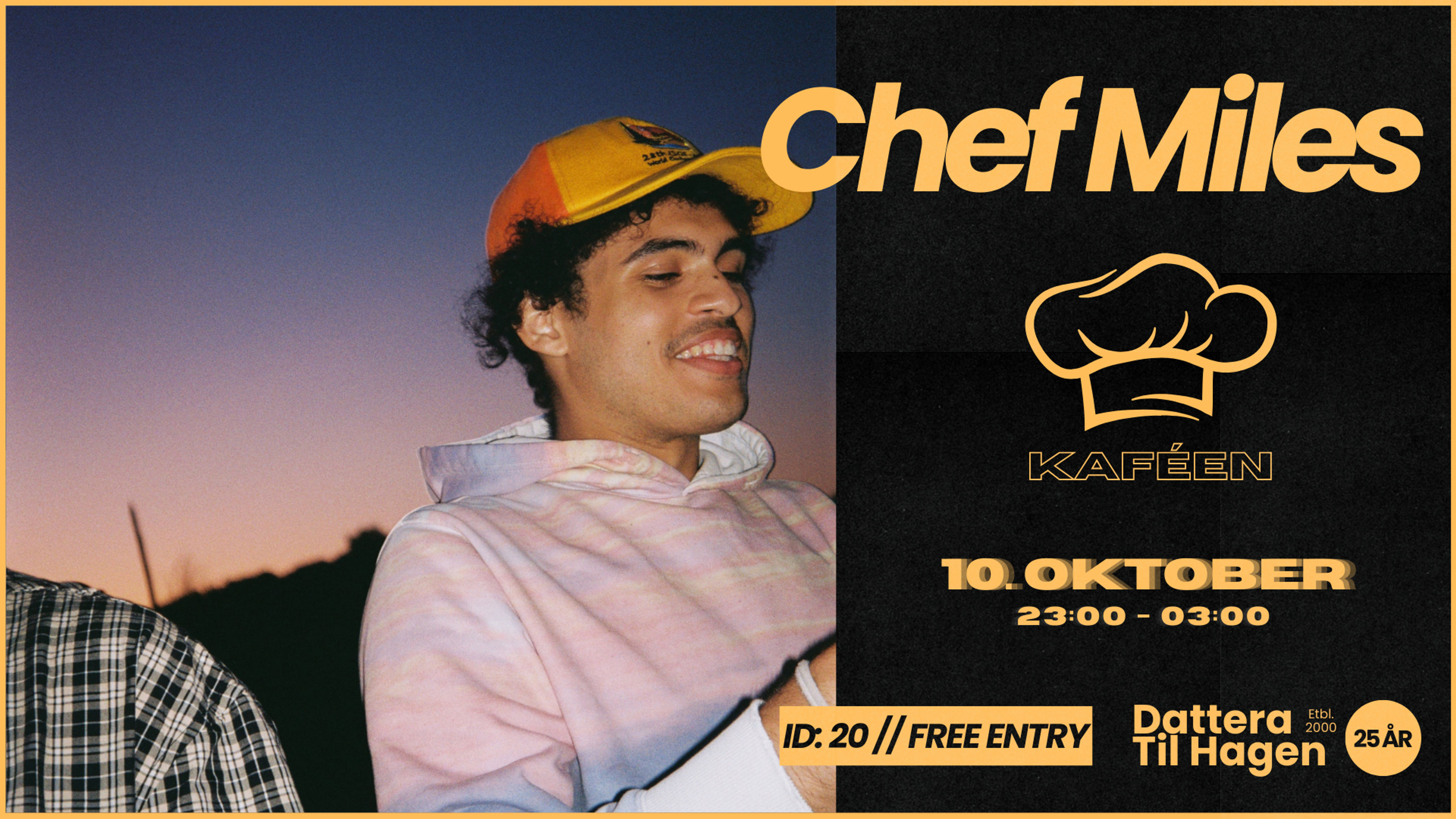 Promotional graphic for Chef Miles i kaféen!