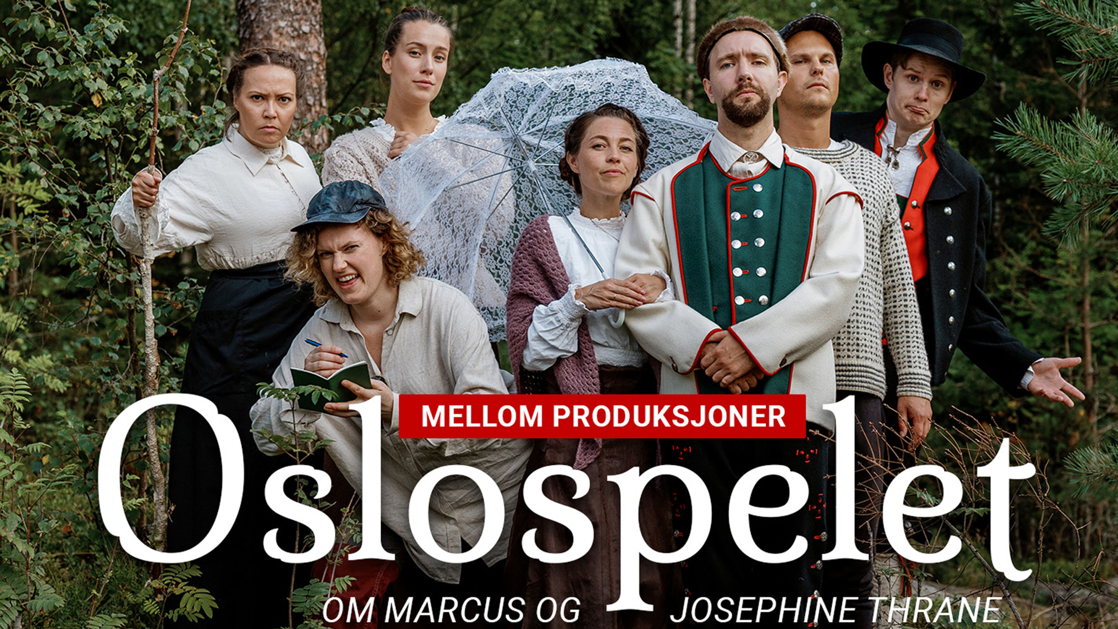 Promotional graphic for Oslospelet – om Marcus og Josephine Thrane