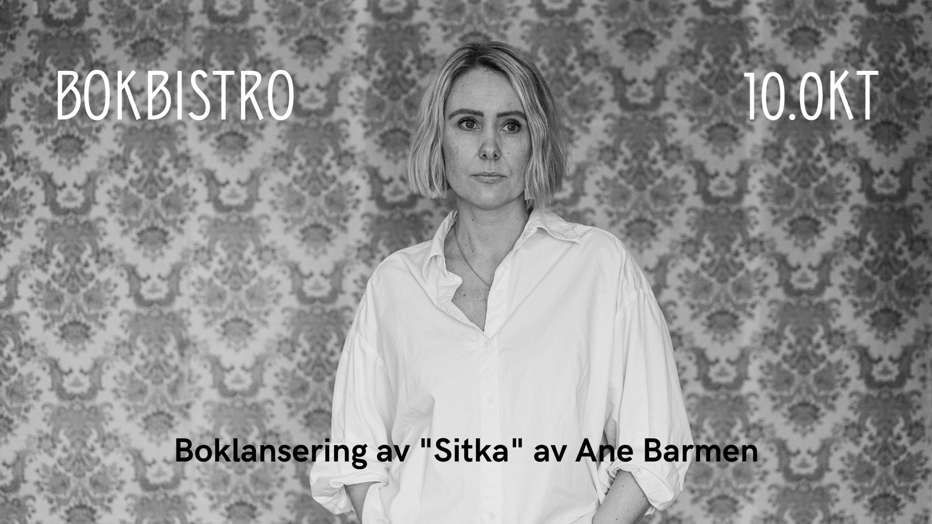 Promotional graphic for BOKBISTRO // Boklansering av "Sitka" av Ane Barmen