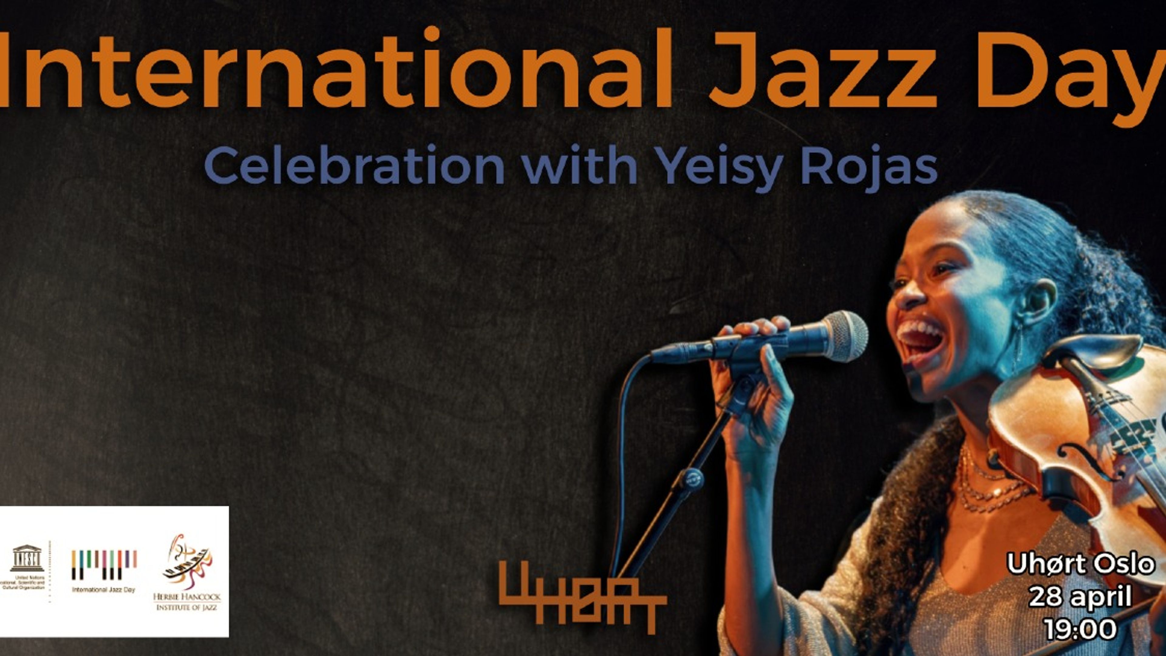 Promotional graphic for International Jazz Day celebration with Yaisy Rojas
